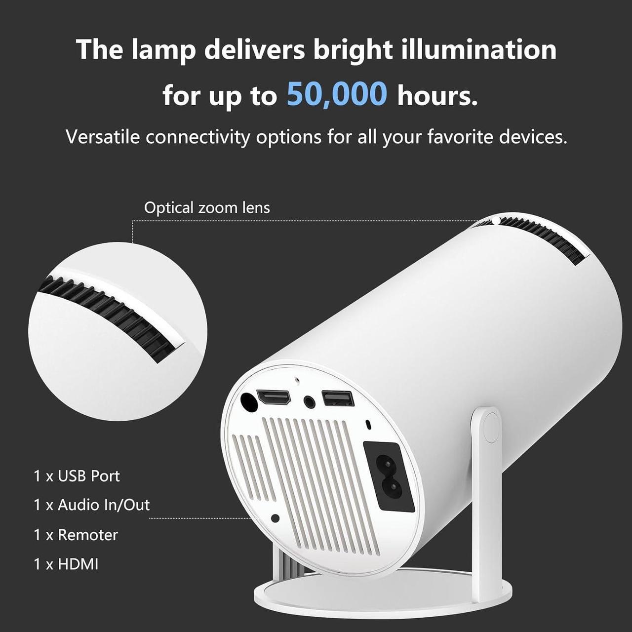 Alt view image 3 of 7 - Mini Projector Auto Keystone Portable Smart Projector with WiFi 6 BT 5.0, 180° Rotating Stand