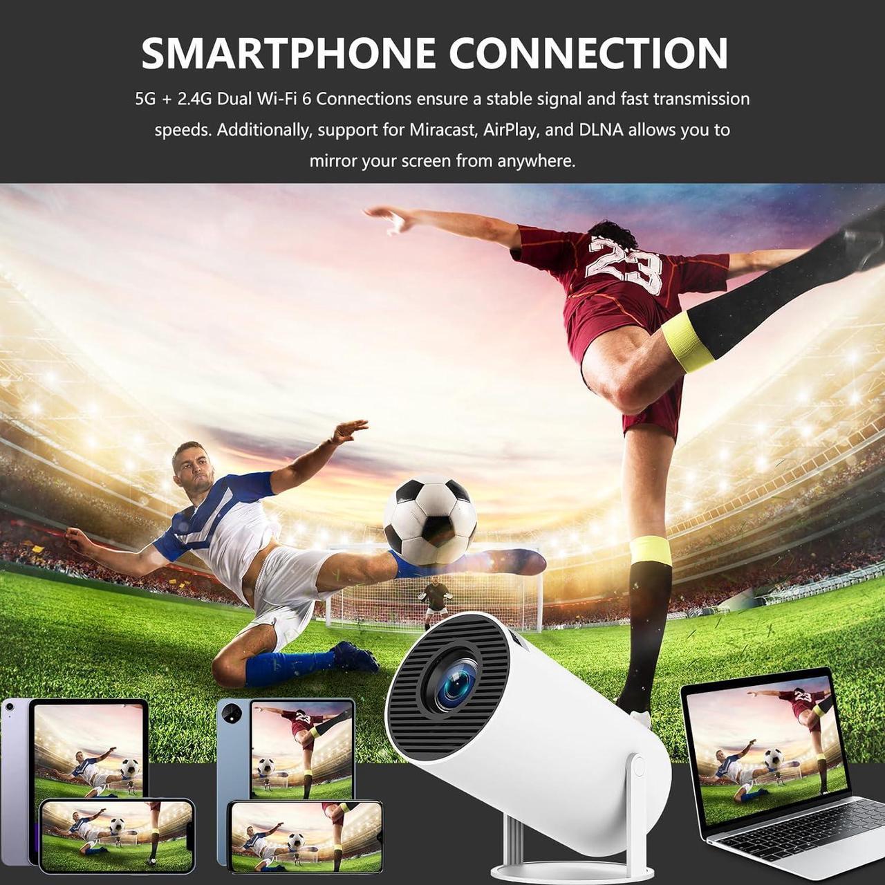 Alt view image 4 of 7 - Mini Projector Auto Keystone Portable Smart Projector with WiFi 6 BT 5.0, 180° Rotating Stand