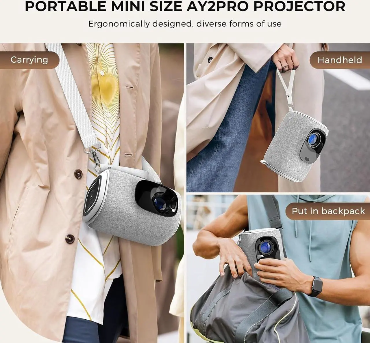 Alt view image 2 of 7 - [Electric Focus & Auto Keystone] Mini Projector With WiFi And Bluetooth, ONOAYO GivingYou AY2Pro Portable Projector 550 ANSI, Ultra Low Noise & Lens Cap Dustproof, Outdoor Projector For Phone/Laptop