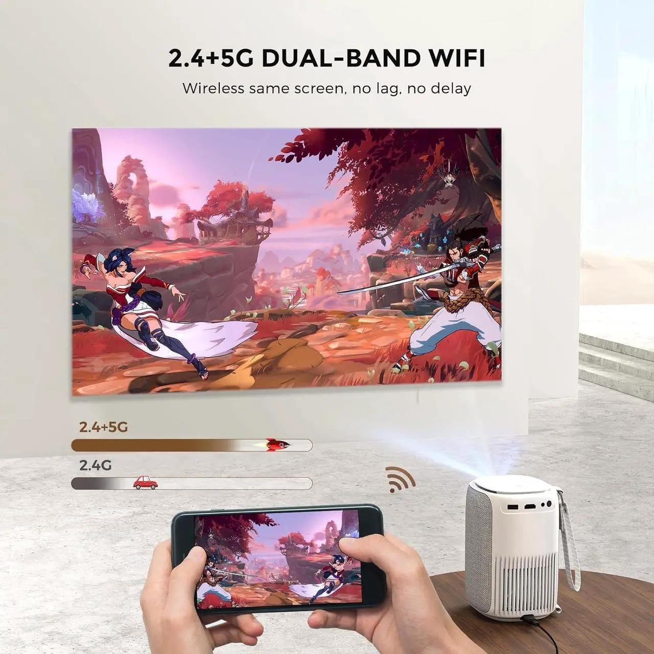 Alt view image 5 of 7 - [Electric Focus & Auto Keystone] Mini Projector With WiFi And Bluetooth, ONOAYO GivingYou AY2Pro Portable Projector 550 ANSI, Ultra Low Noise & Lens Cap Dustproof, Outdoor Projector For Phone/Laptop