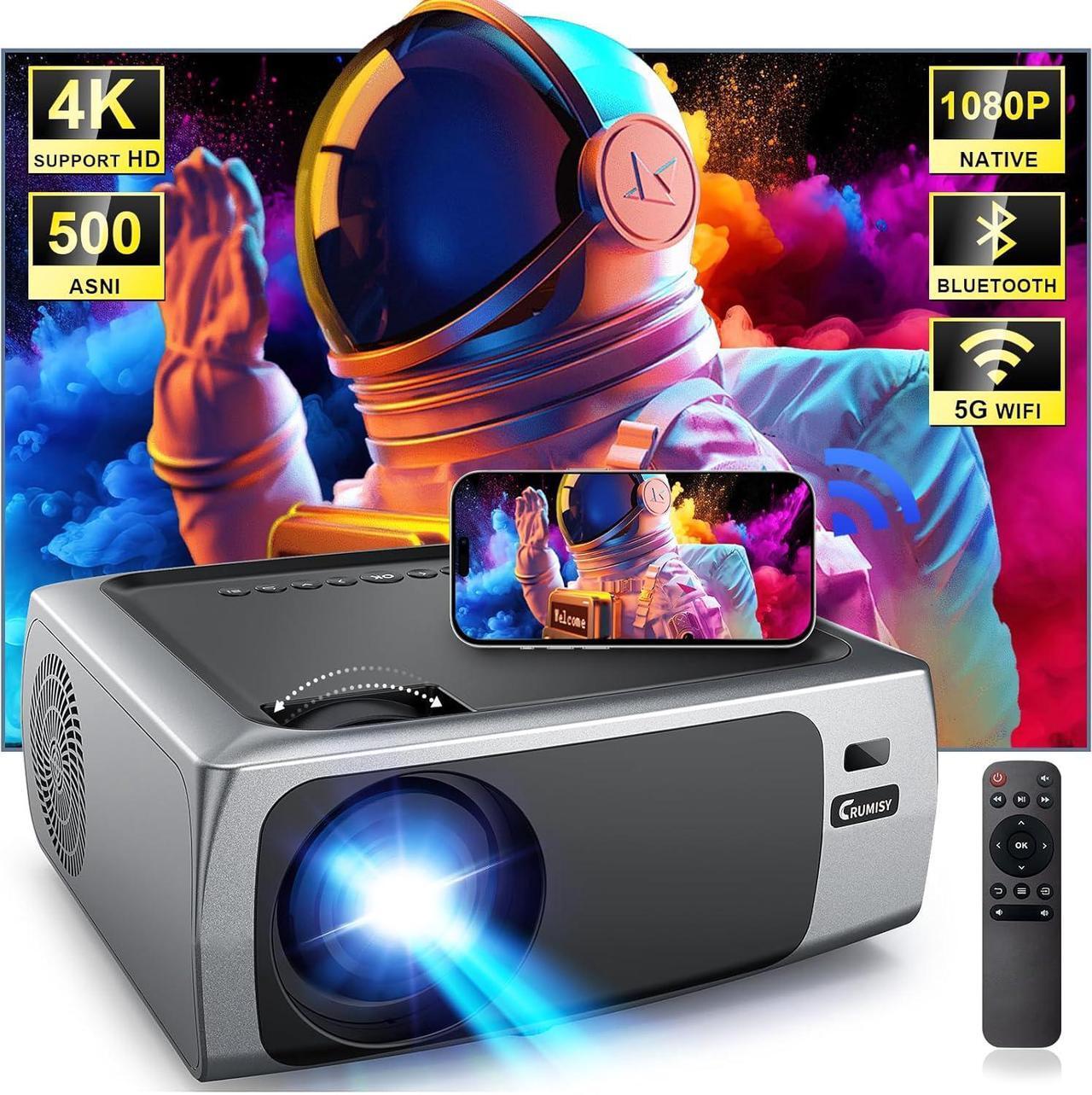 Main image of Projector with WiFi and Bluetooth, 4K Support Outdoor Movie Projector 500 ANSI Native 1080P with Auto Keystone HIFI Speaker, 270" Screen 50% Zoom F410 Phone Projector for HDMI/USB/PC/TV Stick