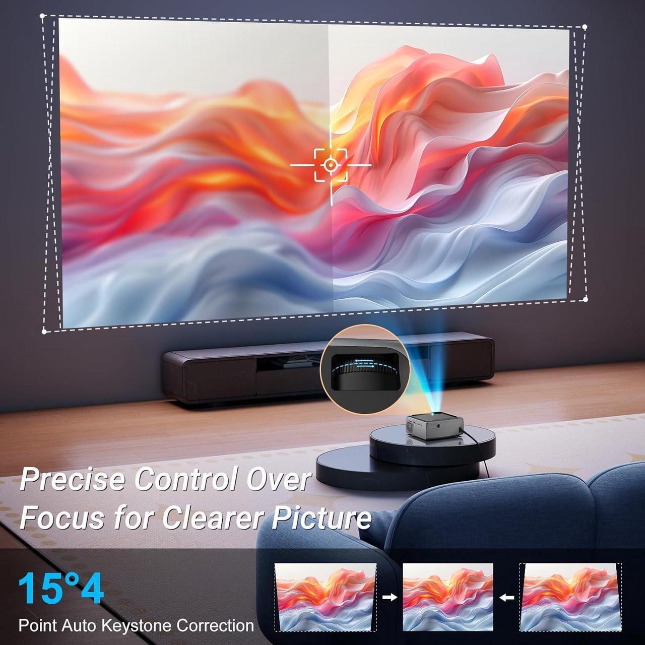 Alt view image 6 of 7 - Projector with WiFi and Bluetooth, 4K Support Outdoor Movie Projector 500 ANSI Native 1080P with Auto Keystone HIFI Speaker, 270" Screen 50% Zoom F410 Phone Projector for HDMI/USB/PC/TV Stick