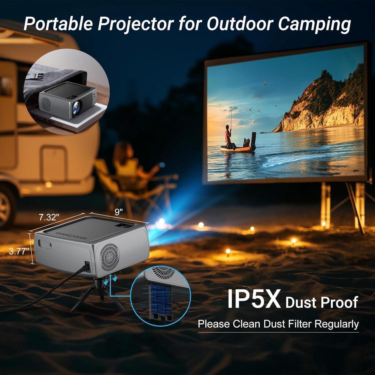 Alt view image 7 of 7 - Projector with WiFi and Bluetooth, 4K Support Outdoor Movie Projector 500 ANSI Native 1080P with Auto Keystone HIFI Speaker, 270" Screen 50% Zoom F410 Phone Projector for HDMI/USB/PC/TV Stick