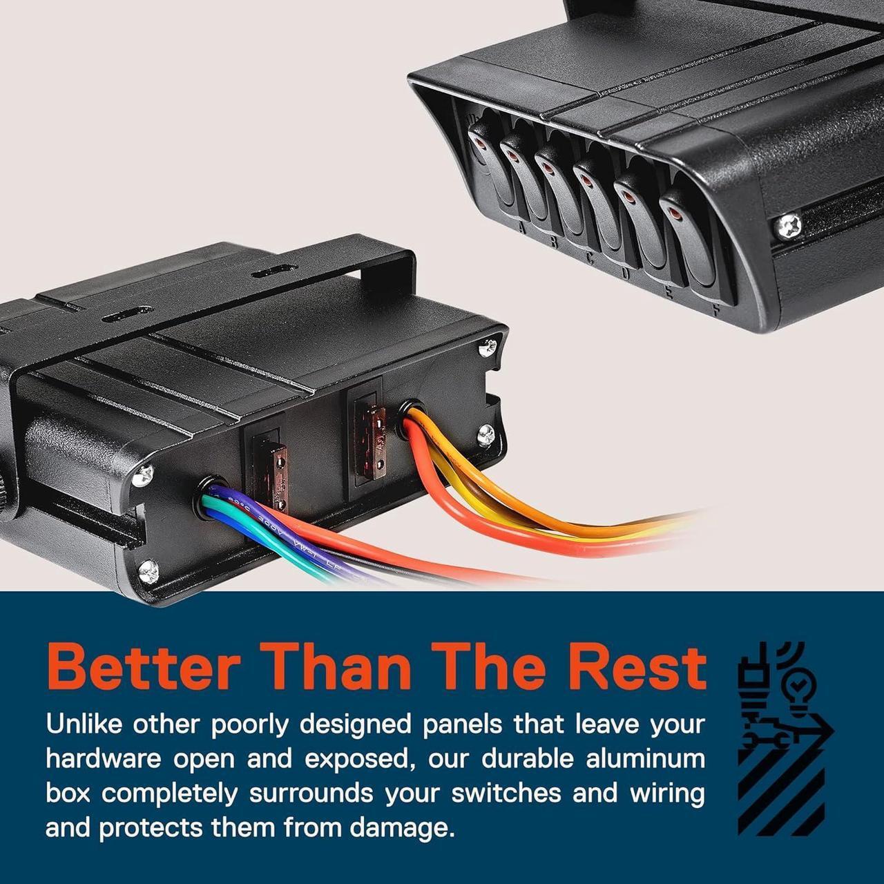 Alt view image 4 of 7 - Mods 6-Gang 12V Rocker Switch Box [40 Amp Max.] [12 AWG Wires][12 Volt DC] SPST On/Off Rocker Toggle Switch Panel Box for Auto Automotive Lights Car Marine Boat Truck Vehicles & More