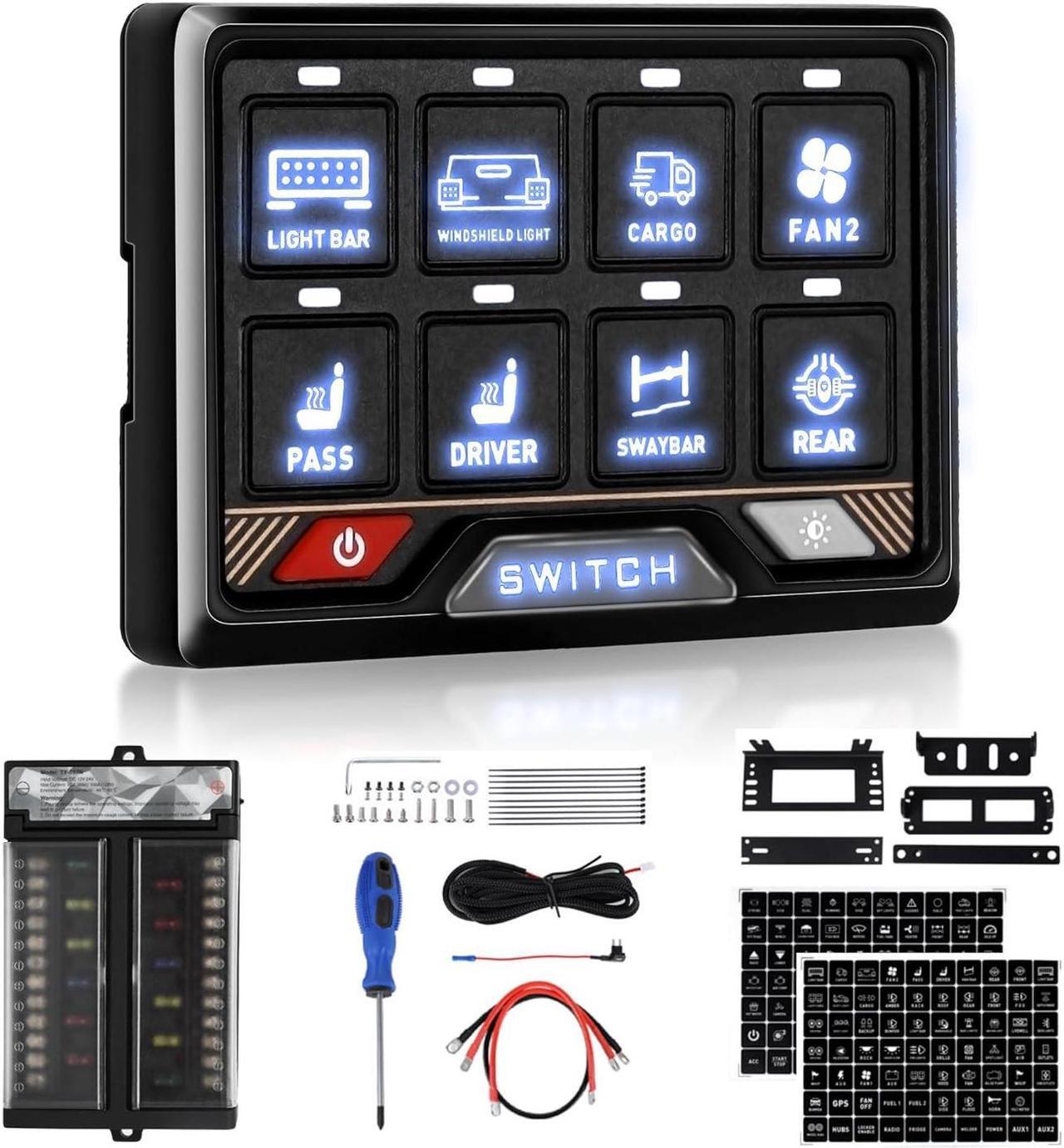 Main image of RGB 8 Gang Switch Panel High Power 5-Level Brightness - Multifunction Toggle Switch Momentary Circuit Control Relay System Box for Truck SUV Offroad Marine Boat Rocker