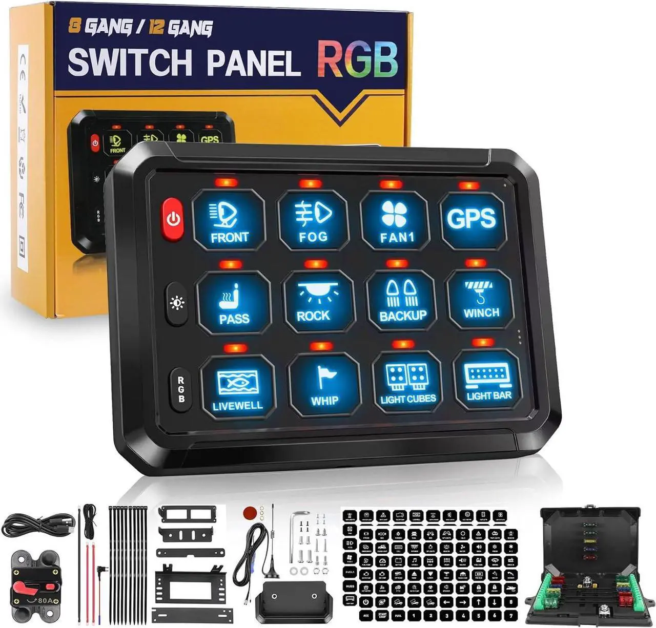 Main image of CO LIGHT 12 Gang Wireless Switch Panel Remote Control Range up to 165FT 5-Level Brightness Multifunction Built in Solid State Relay Switch Panel for Off-Road Truck SUV UTV RV