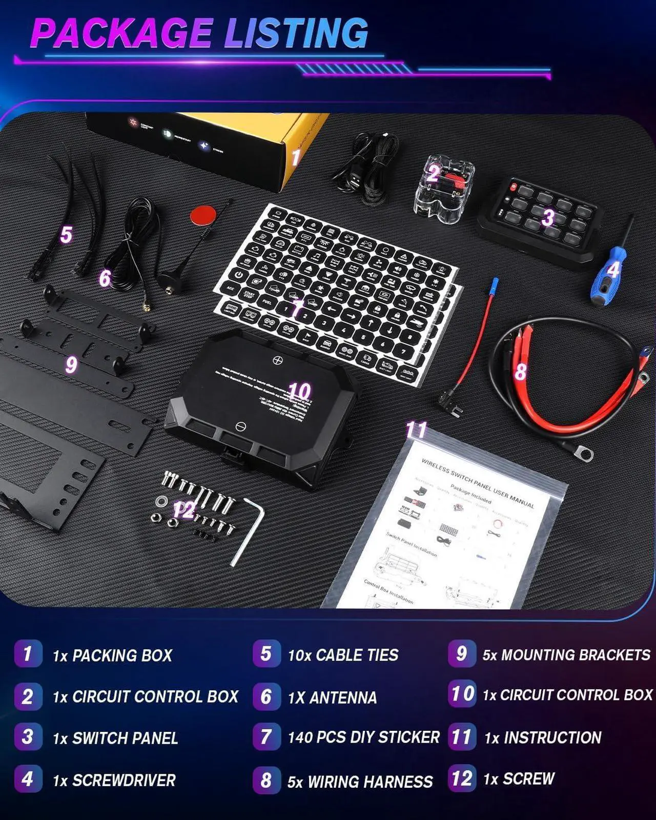 Alt view image 7 of 7 - CO LIGHT 12 Gang Wireless Switch Panel Remote Control Range up to 165FT 5-Level Brightness Multifunction Built in Solid State Relay Switch Panel for Off-Road Truck SUV UTV RV