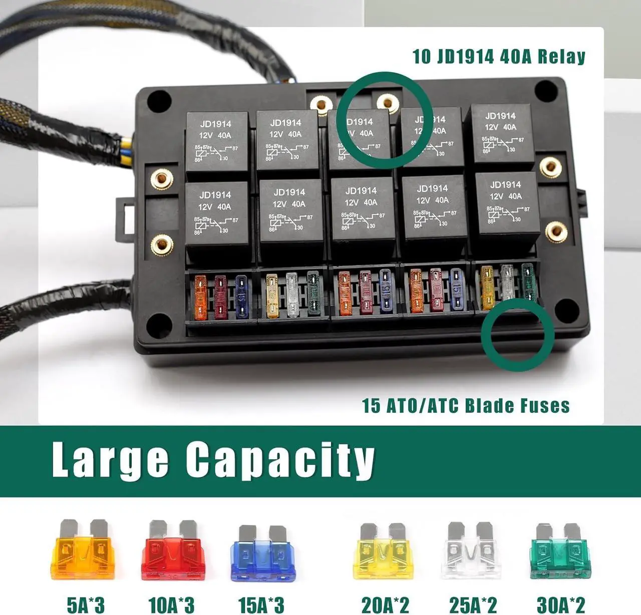 Alt view image 2 of 7 - 15 Slots Fuse Relay Box 12V Automotive, Fuse Relay Block Pre-Wired, 10 Way Relay Panel, Universal Waterproof Relay Box ATC/ATO Fuse Holder, Fuse Block and Relay Kit for Auto Car Truck Marine Boat
