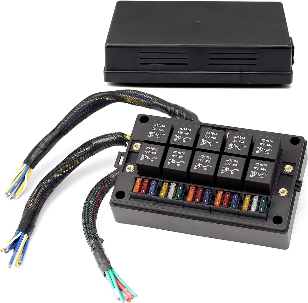 Main image of 15 Slots Fuse Relay Box 12V Automotive, Fuse Relay Block Pre-Wired, 10 Way Relay Panel, Universal Waterproof Relay Box ATC/ATO Fuse Holder, Fuse Block and Relay Kit for Auto Car Truck Marine Boat
