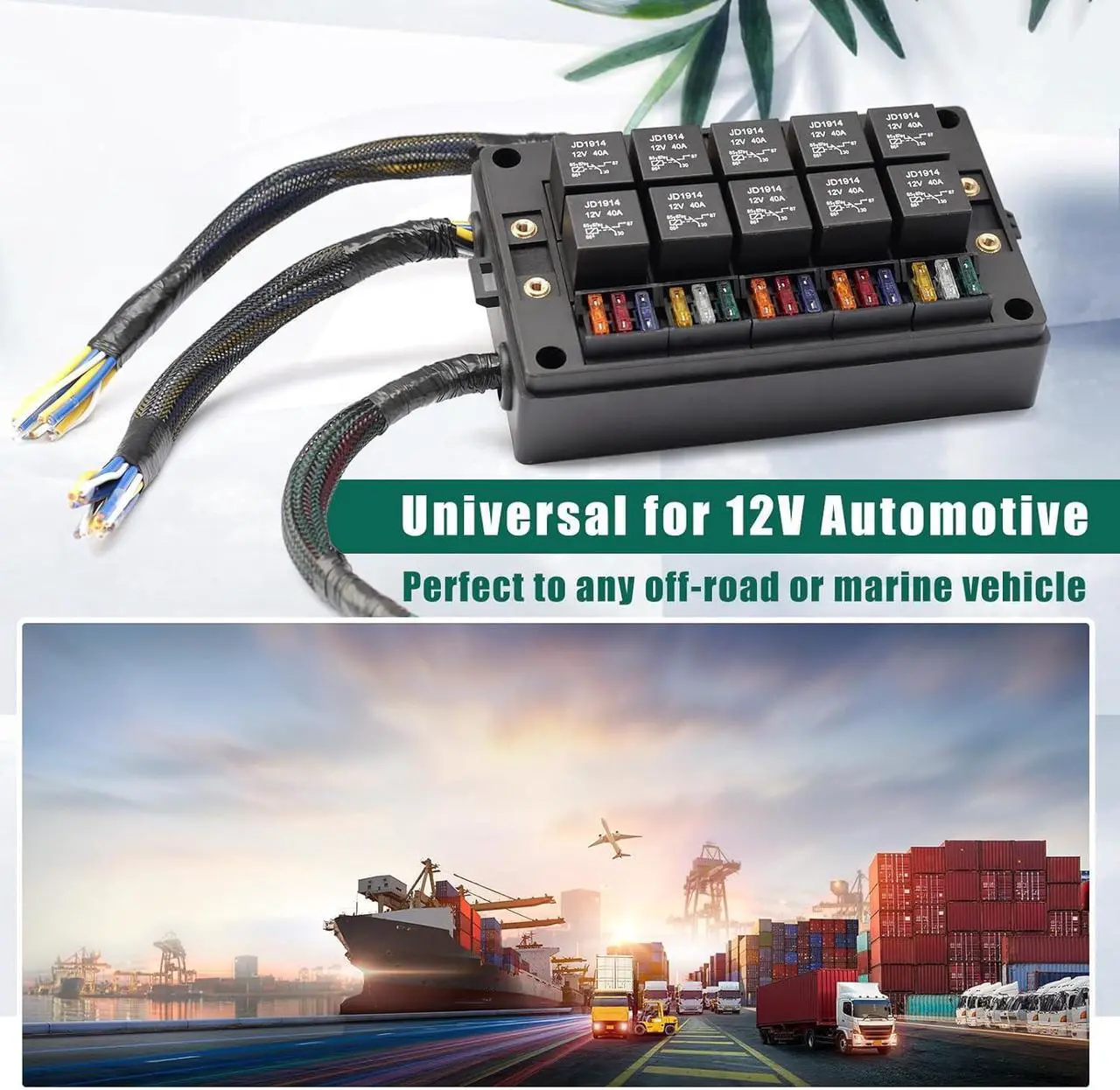 Alt view image 6 of 7 - 15 Slots Fuse Relay Box 12V Automotive, Fuse Relay Block Pre-Wired, 10 Way Relay Panel, Universal Waterproof Relay Box ATC/ATO Fuse Holder, Fuse Block and Relay Kit for Auto Car Truck Marine Boat