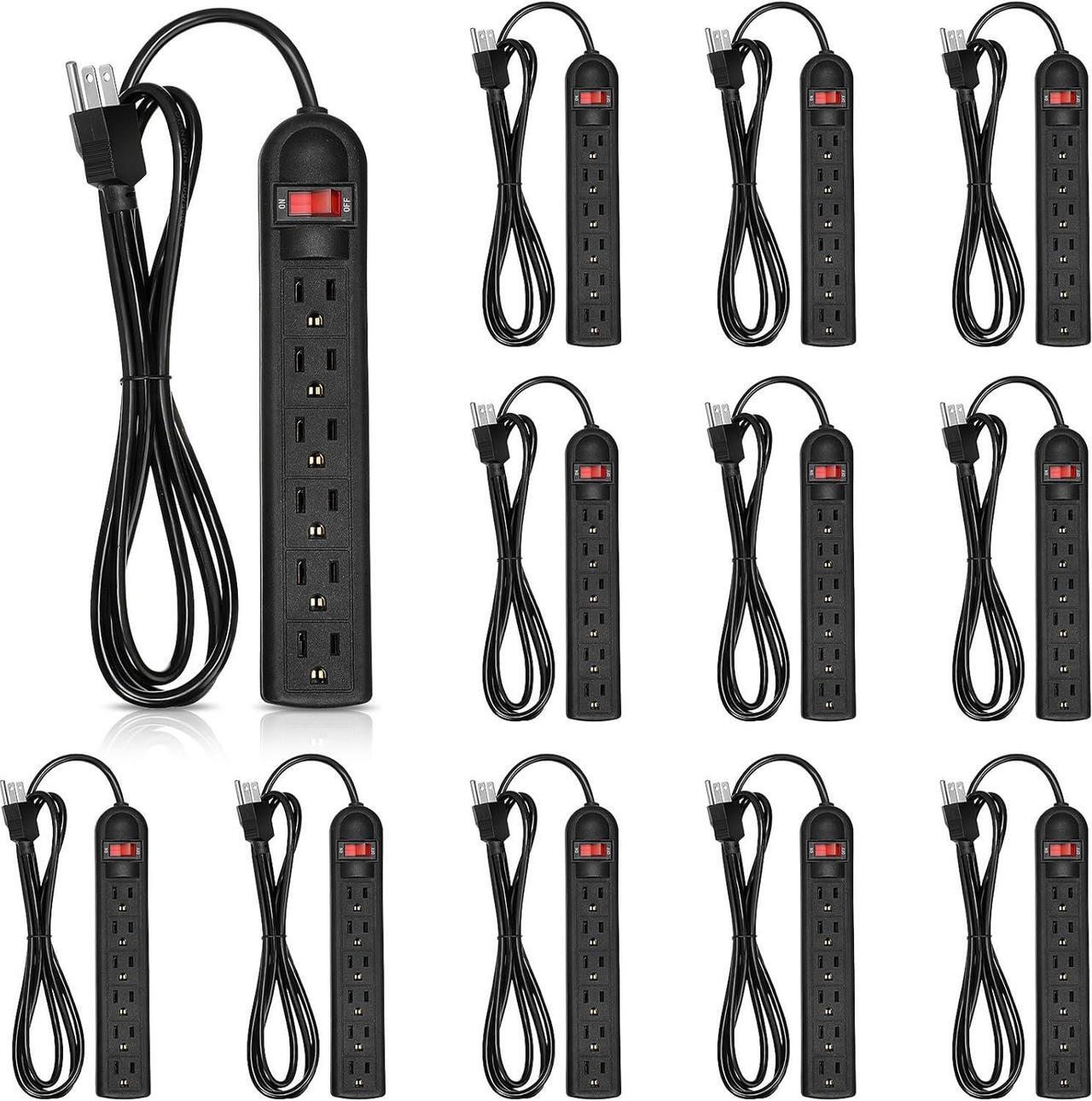 Main image of 12 Pack Power Strip Bulk 6 Outlet Surge Protector Power Cord Strip 6 ft Electrical Extension Cord with Multiple Outlets Flat Plug Power Strips for Home Office(Black)