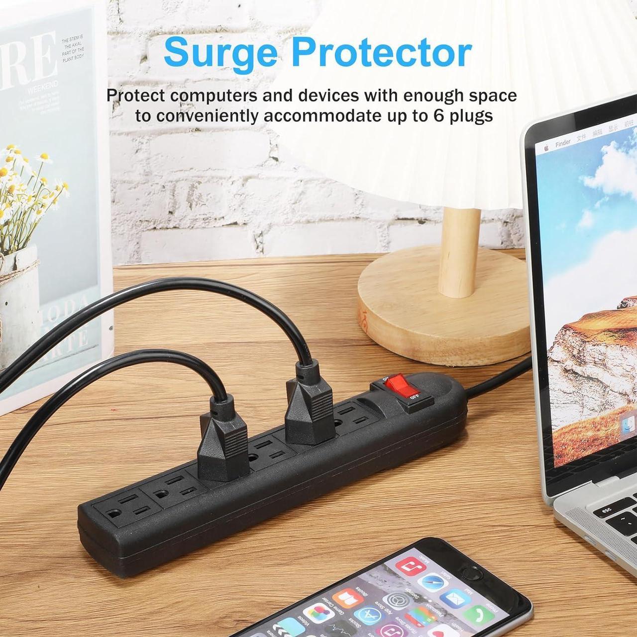 Alt view image 6 of 7 - 12 Pack Power Strip Bulk 6 Outlet Surge Protector Power Cord Strip 6 ft Electrical Extension Cord with Multiple Outlets Flat Plug Power Strips for Home Office(Black)