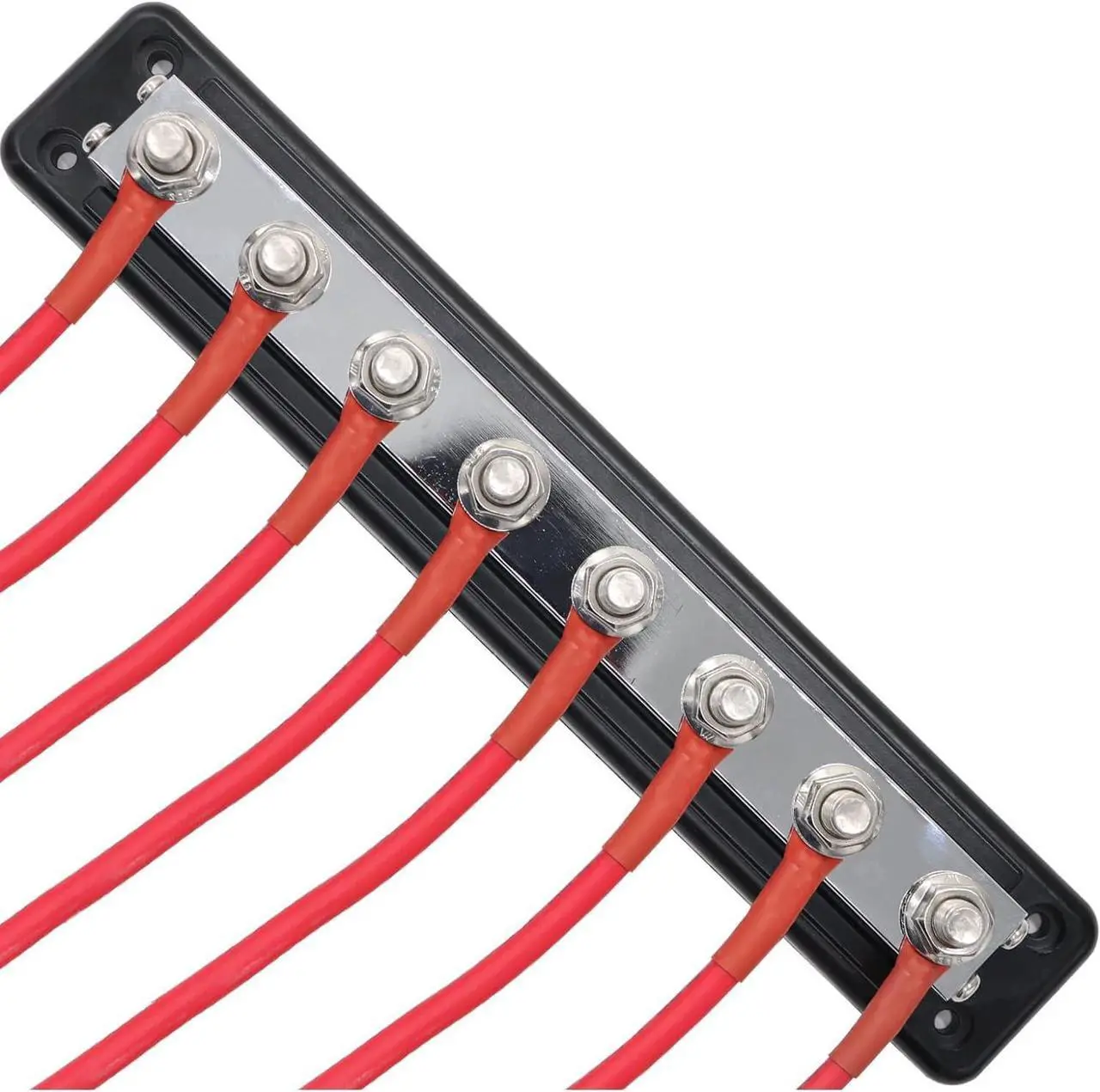 Alt view image 7 of 7 - 600A High Current Busbar 12-48V DC Heavy-Duty Nickel-Plated Copper Power Distribution Block 8xM10 (3/8") Terminal Studs with Cover Battery Bus Bar for Automobiles Boat RV Truck (Black&Red)