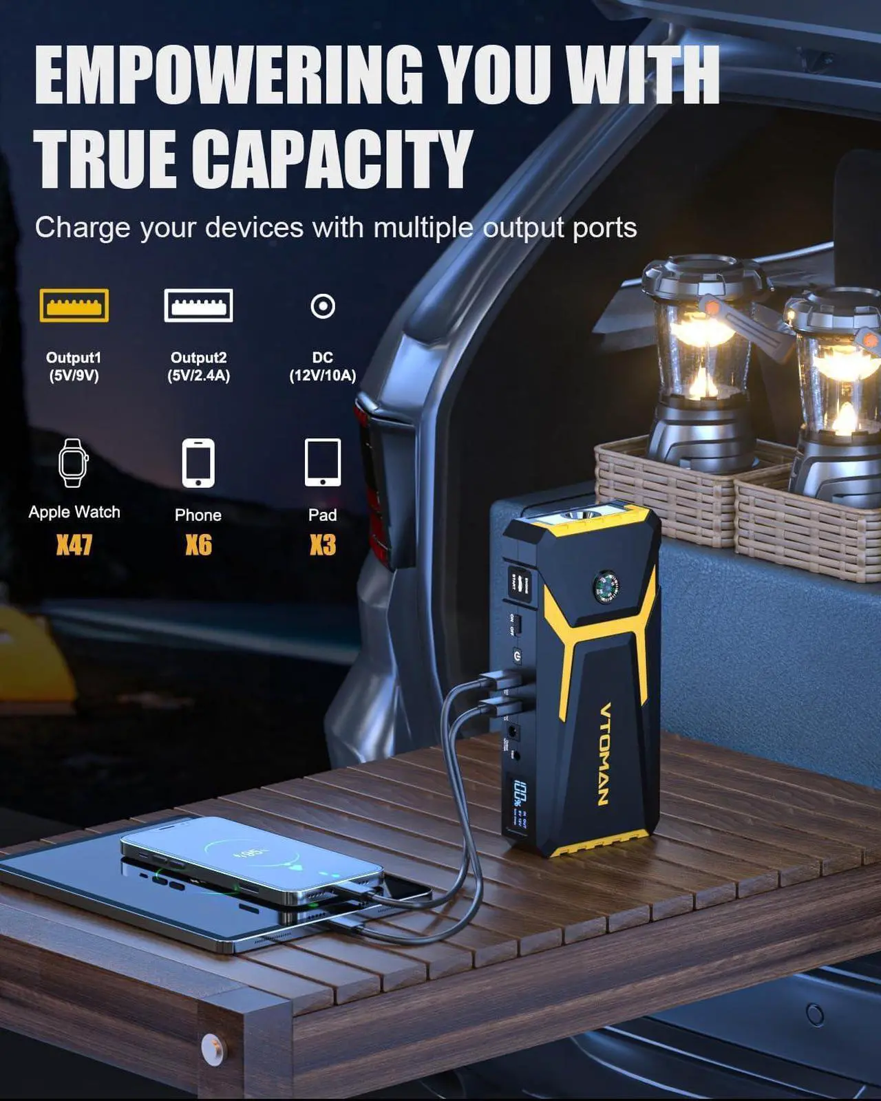Alt view image 3 of 6 - V8 Pro 3000A Jump Starter, Car Battery Charger Jump Starters for Up 8.5L Gas and 6.5L Diesel Engines, 12V Auto Lithium Battery Booster Pack, Portable Jump Box with Jumper Cable LCD Display