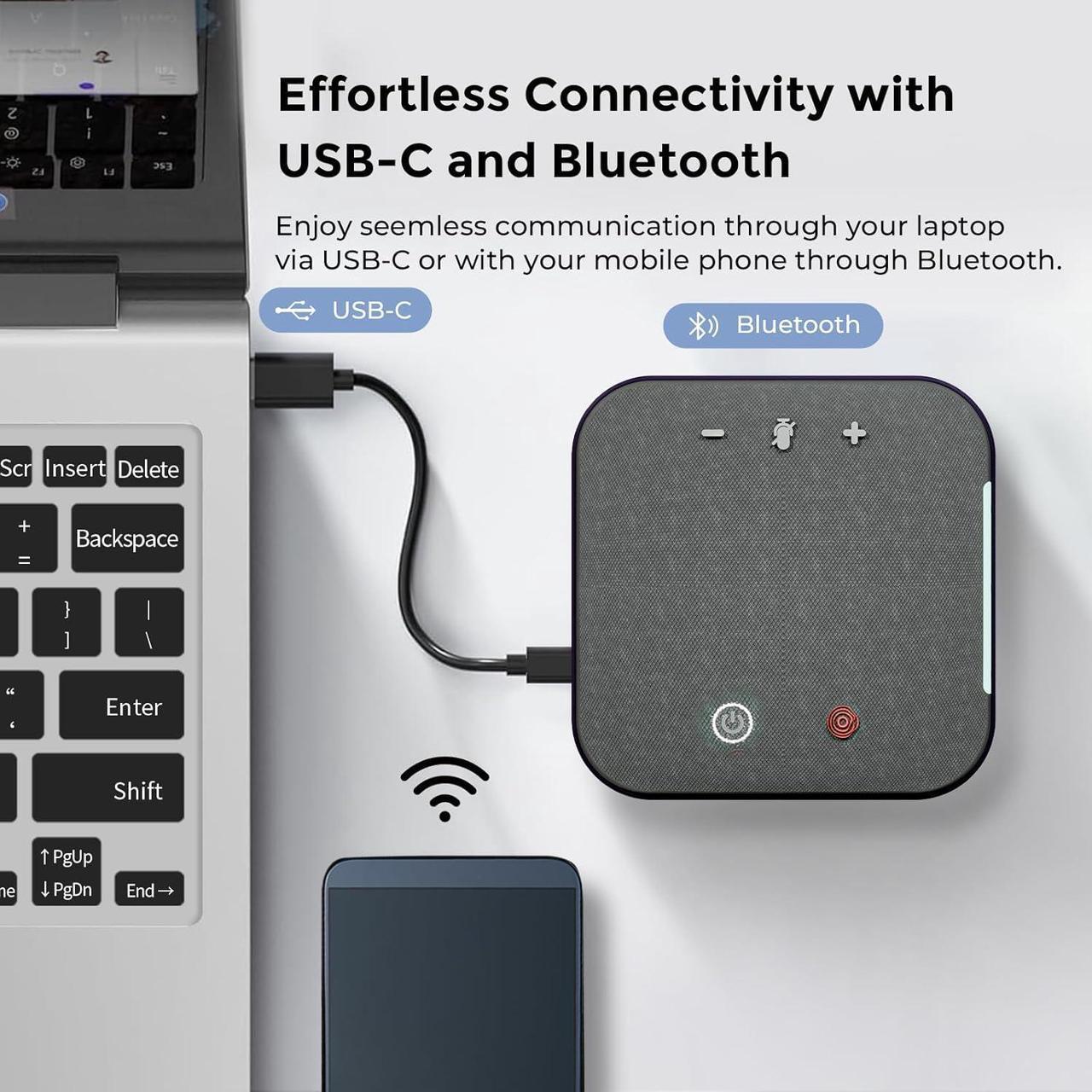 Alt view image 2 of 7 - Conference Speaker and Microphone Bluetooth Speakerphone with 4 Mics,USB C,360°Voice Pickup & Dual Noise Cancelling Conference Room Microphone for Work/Teams/Zoom/Home Office