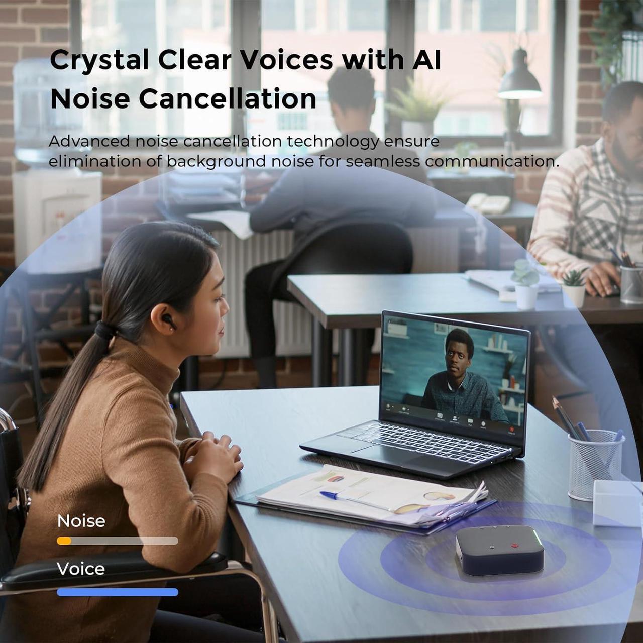 Alt view image 4 of 7 - Conference Speaker and Microphone Bluetooth Speakerphone with 4 Mics,USB C,360°Voice Pickup & Dual Noise Cancelling Conference Room Microphone for Work/Teams/Zoom/Home Office