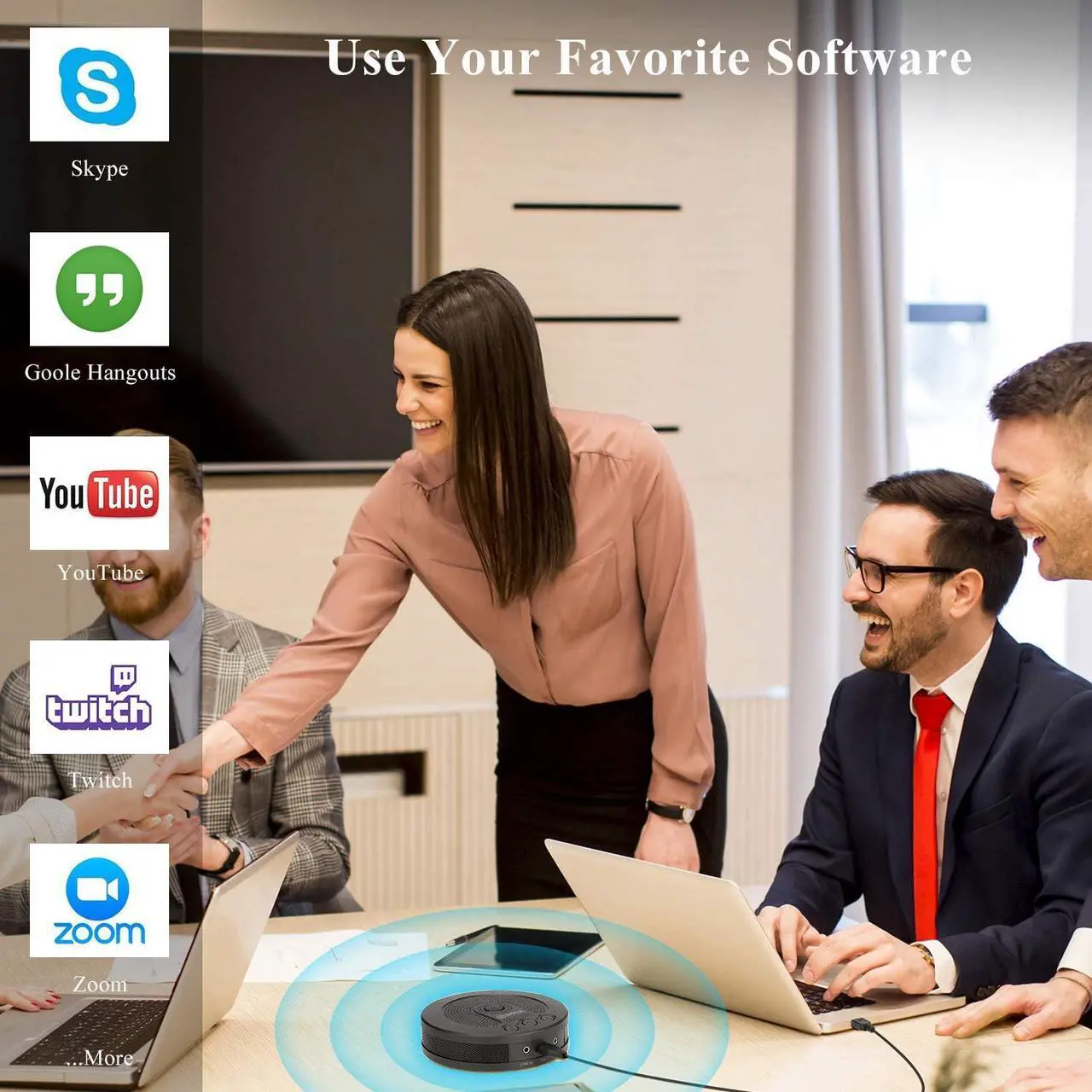 Alt view image 4 of 7 - Speakerphone Conference Microphone with 3.5mm TRRS USB Type-C USB Connector for iOS iPhone Android Smartphone Tablet PC Laptop Recording Skype Conference Call