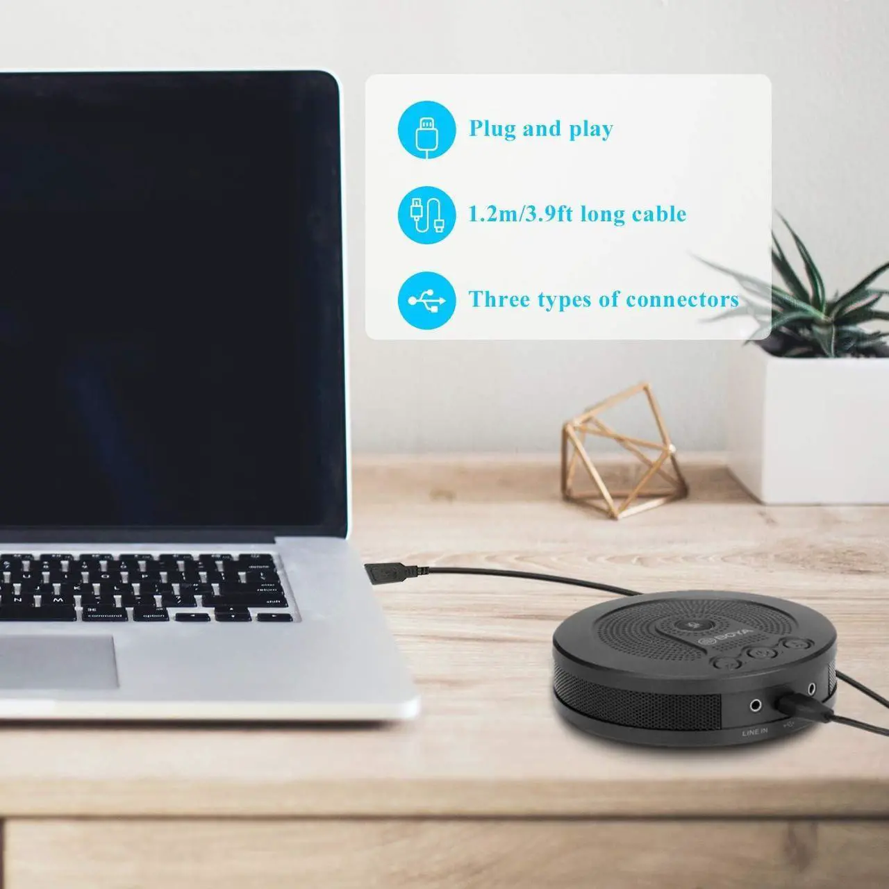 Alt view image 5 of 7 - Speakerphone Conference Microphone with 3.5mm TRRS USB Type-C USB Connector for iOS iPhone Android Smartphone Tablet PC Laptop Recording Skype Conference Call