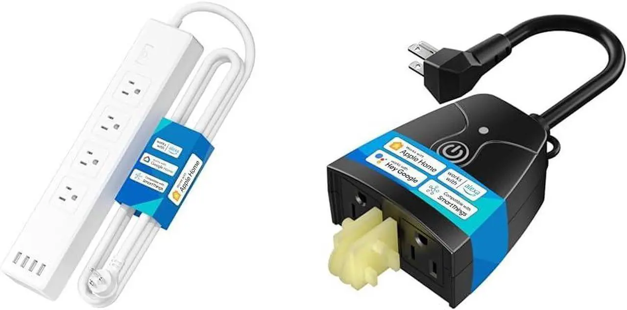 Main image of HomeKit Smart Power Strip with 4 Outlets & 4 USB Ports and Outdoor Smart Plug with 2 Outlets, Compatible with Alexa Google Assistant