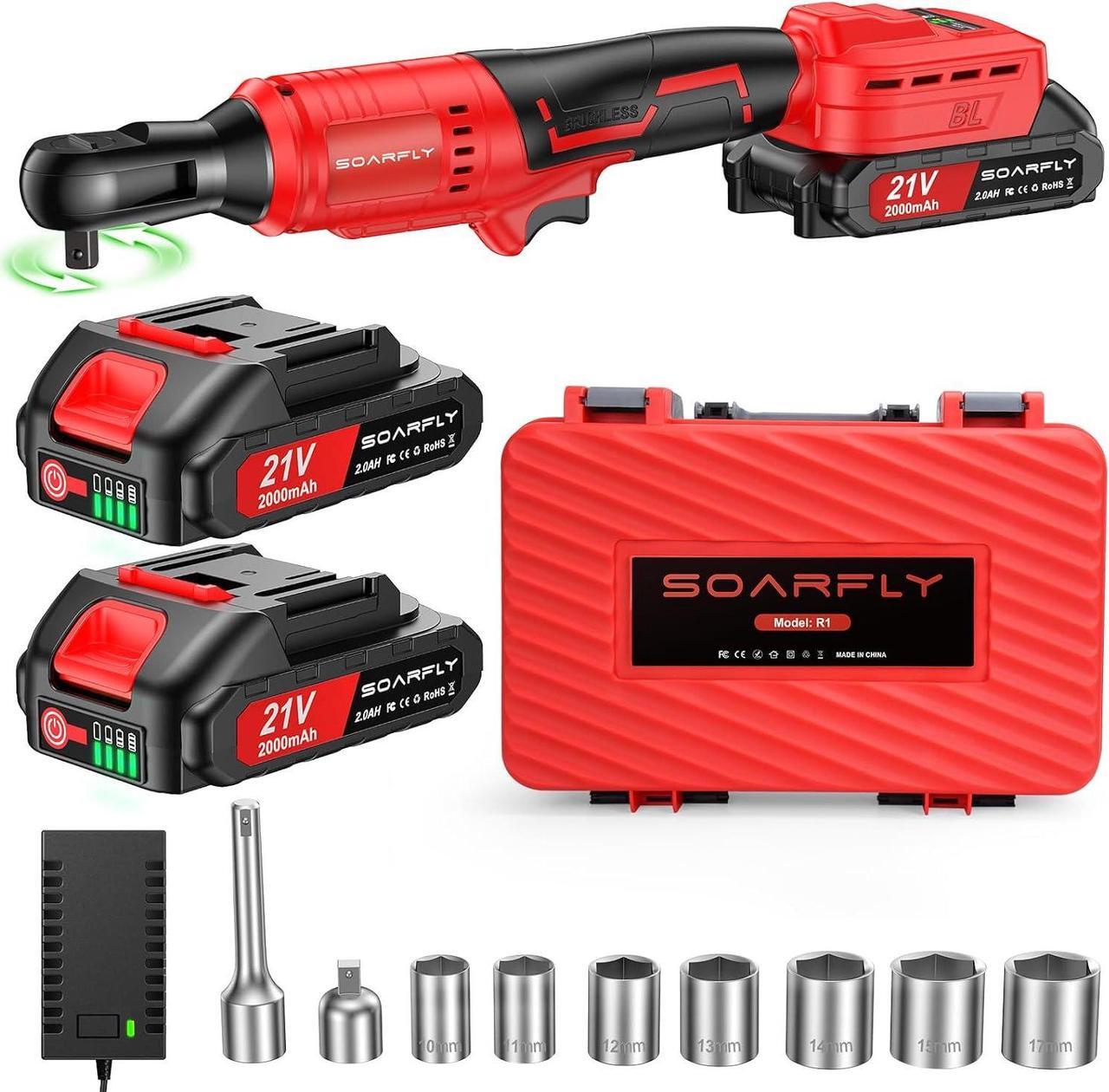 Main image of Electric Ratchet Wrench Set 3/8", Upgraded 60 Ft-lbs 21V Powerful Ratchet Tool Kit, With LED Light Cordless Ratchet,Variable Speed,7 Sockets, 3" Extension Bar, 1/4" Adapter, 2*2000mAh Battery
