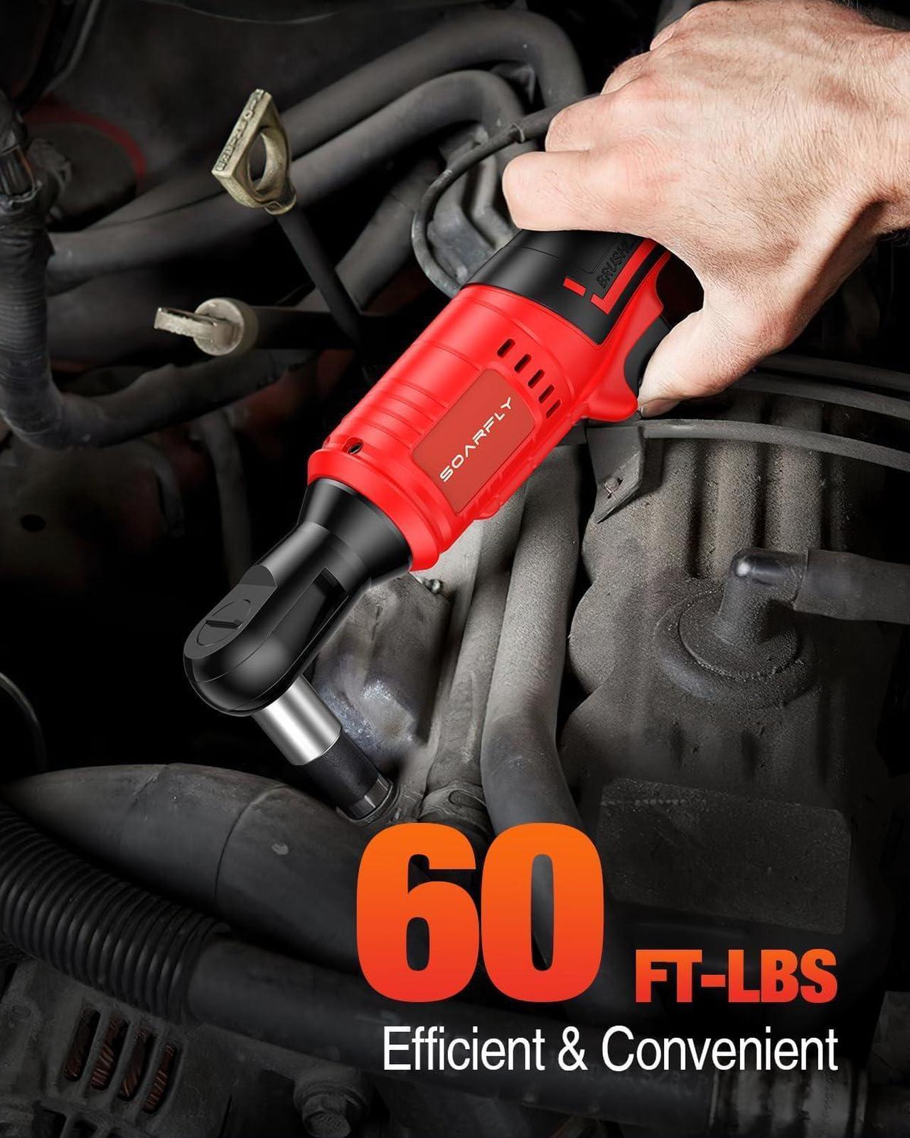 Alt view image 4 of 7 - Electric Ratchet Wrench Set 3/8", Upgraded 60 Ft-lbs 21V Powerful Ratchet Tool Kit, With LED Light Cordless Ratchet,Variable Speed,7 Sockets, 3" Extension Bar, 1/4" Adapter, 2*2000mAh Battery