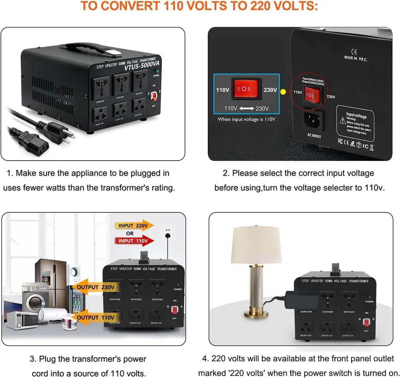 Alt view image 5 of 7 - 5000W Voltage Converter Transformer Step Up 110V-120V to220V-240V or Step Down 220V to 110V AC Power Converter w/US Standard Power Cord,Circuit Breaker Protection