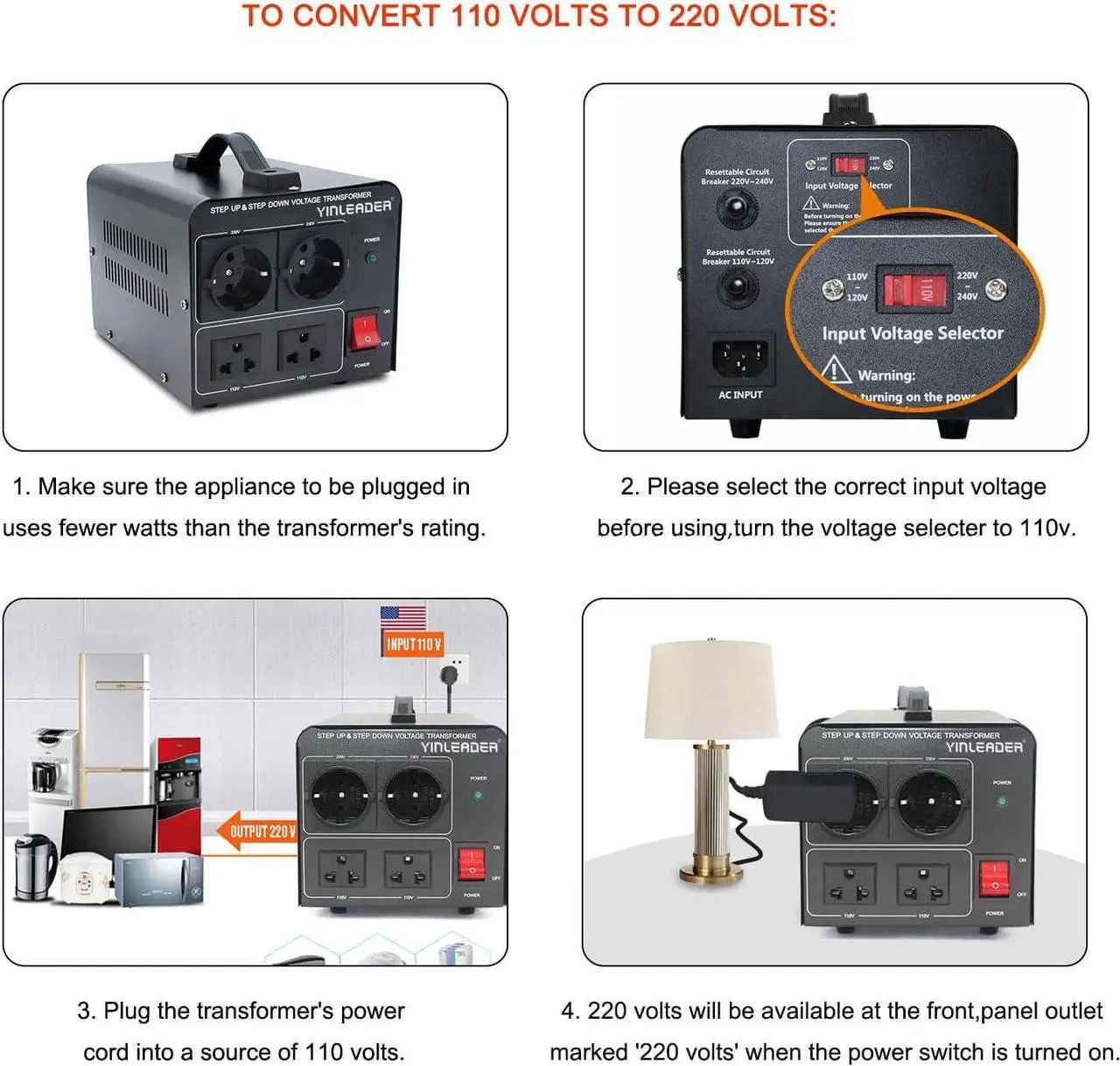 Alt view image 5 of 7 - 2000W Step Up/Down Transformer,Convert 110/120V to 220/240 Volt OR Convert 220V to 110V Voltage Converter with 2US&2 EU outlets