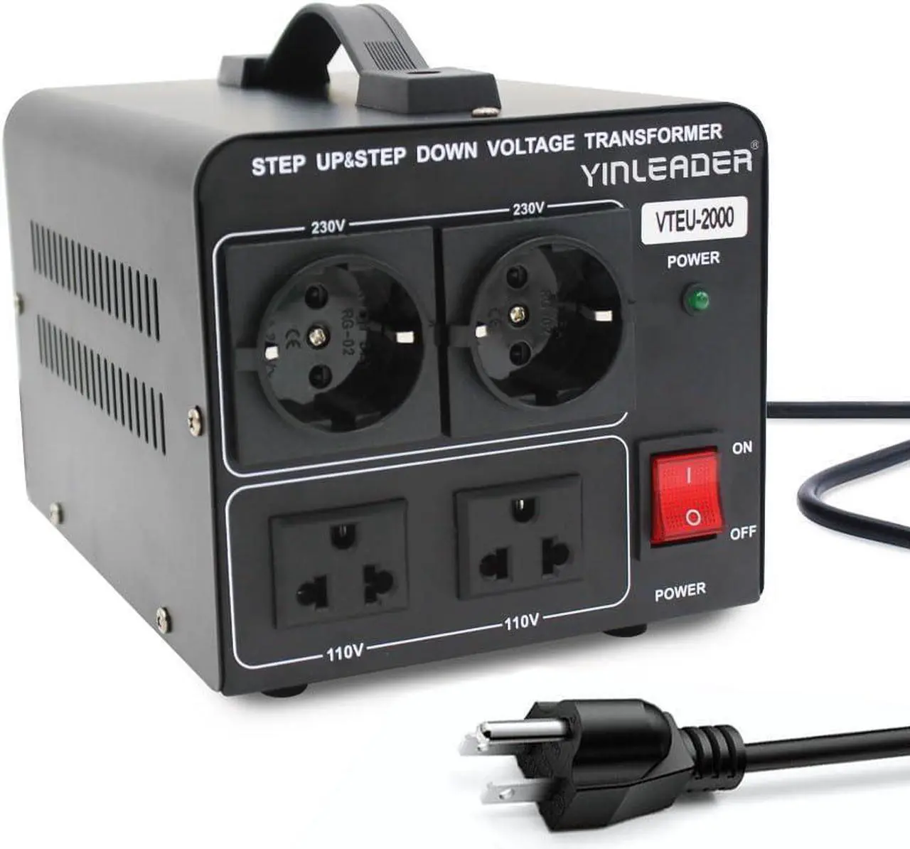 Alt view image 6 of 7 - 2000W Step Up/Down Transformer,Convert 110/120V to 220/240 Volt OR Convert 220V to 110V Voltage Converter with 2US&2 EU outlets