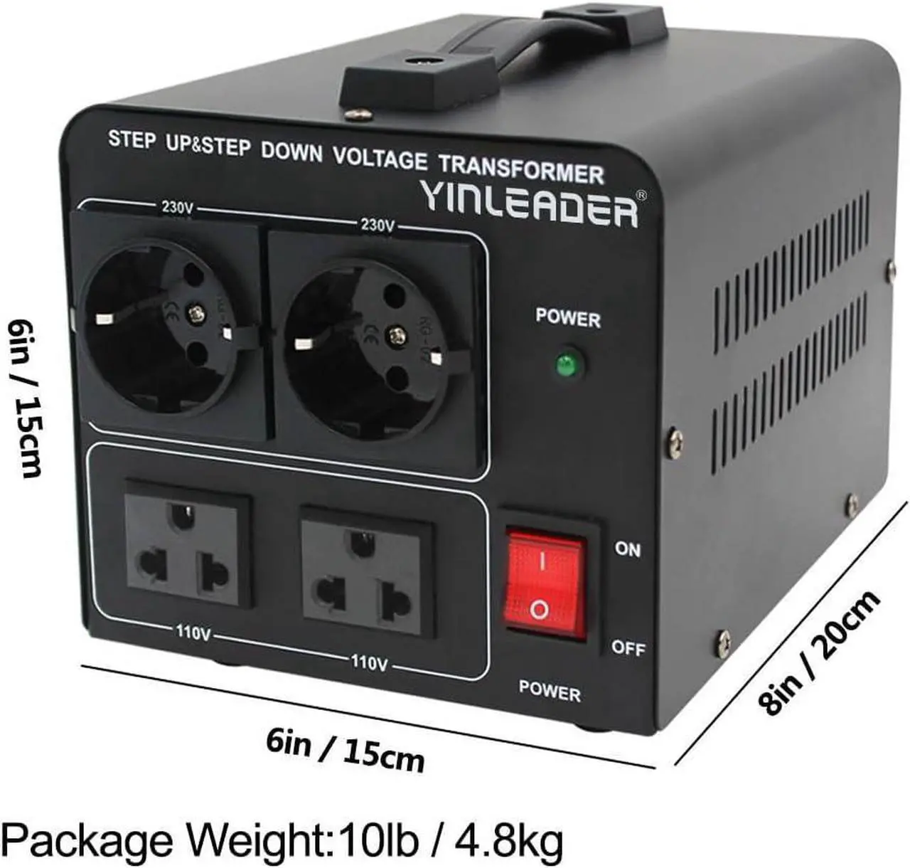 Alt view image 7 of 7 - 2000W Step Up/Down Transformer,Convert 110/120V to 220/240 Volt OR Convert 220V to 110V Voltage Converter with 2US&2 EU outlets