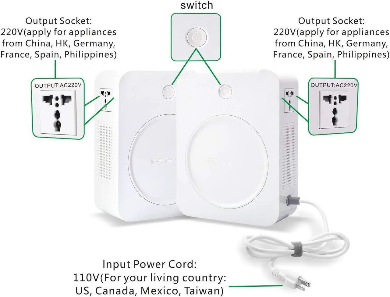 Alt view image 4 of 7 - Step Up Voltage Converter 110V to 220V 2000W Heavy Duty Power Converter Transformer with Input Power Cable Step Up Transformer 110v to 220v for Using 220V Asia Euro Appliance in US