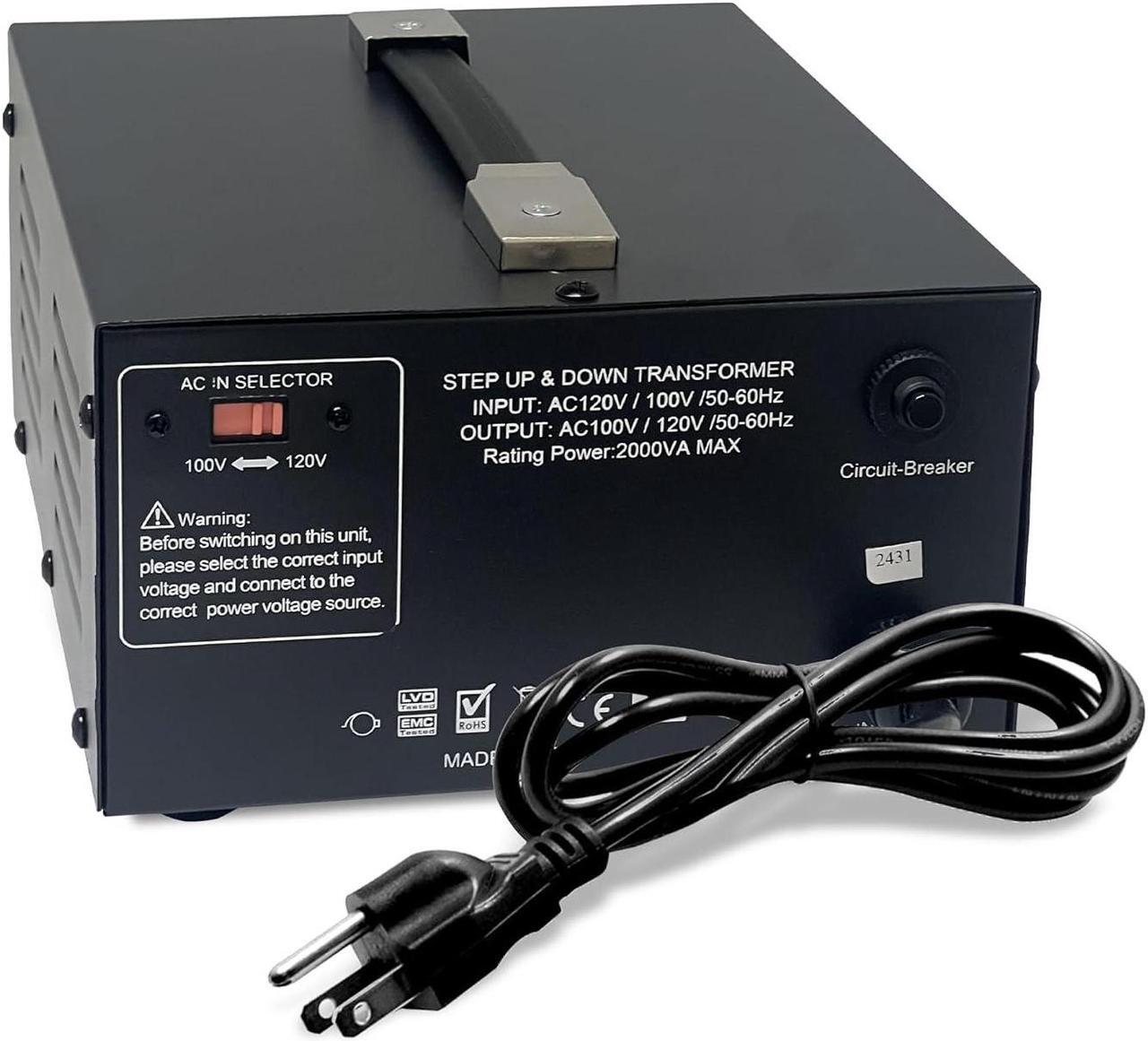 Alt view image 3 of 7 - 2000 Watt Japan Voltage Converter Transformer Step Up/Down - 100v to 120v / 120v to 100v Japanese Power Converter - Fully Grounded Cord CE Certified