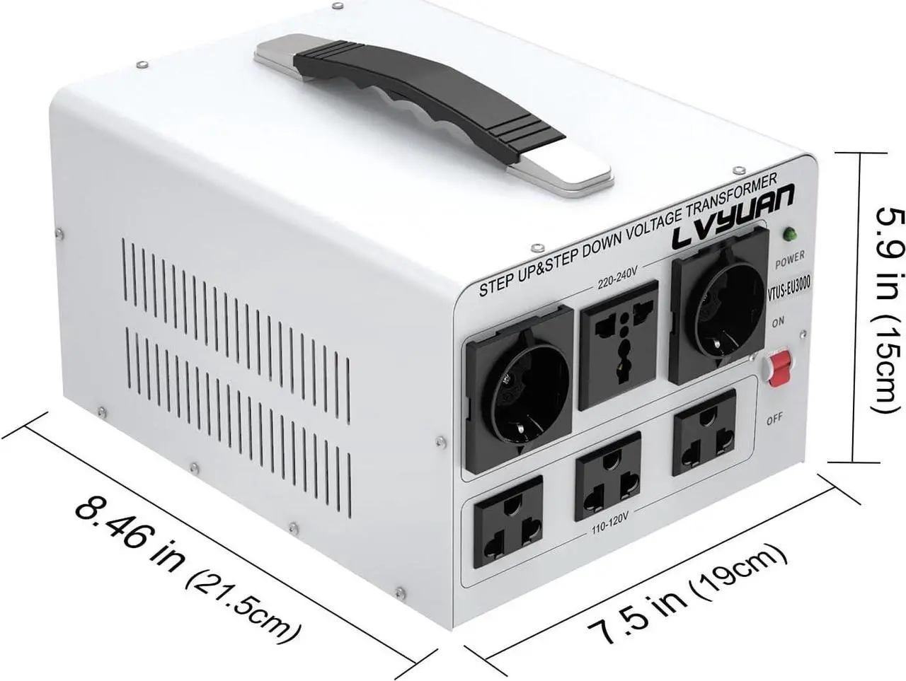 Alt view image 3 of 7 - 3000W Voltage Transformer Power Converter Step Up 110V to 220V, Step Down 220V to 110V, 110/120 Volt - 220/240 Volt
