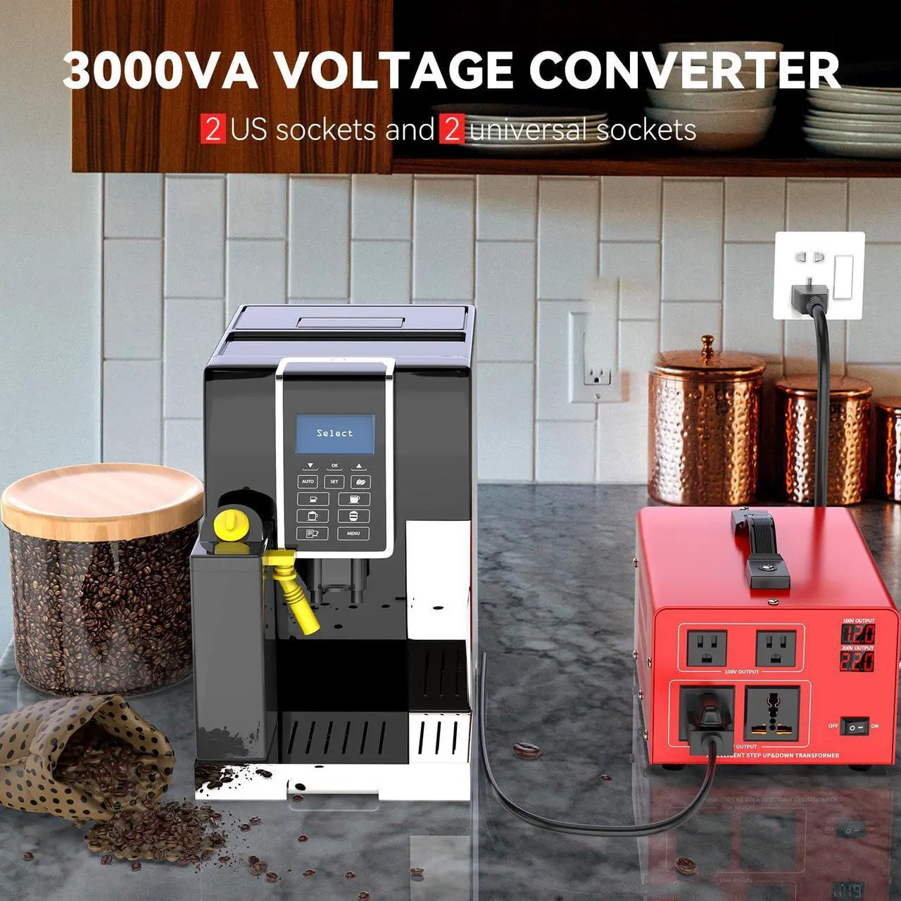 Alt view image 4 of 7 - Converter Auto Transformer Heavy Duty Step Up/Down Power Converter 220V to 110V, 110V to 220V with US Outlets, Universal Outlets, LCD Display, Circuit Breaker Protection3000W