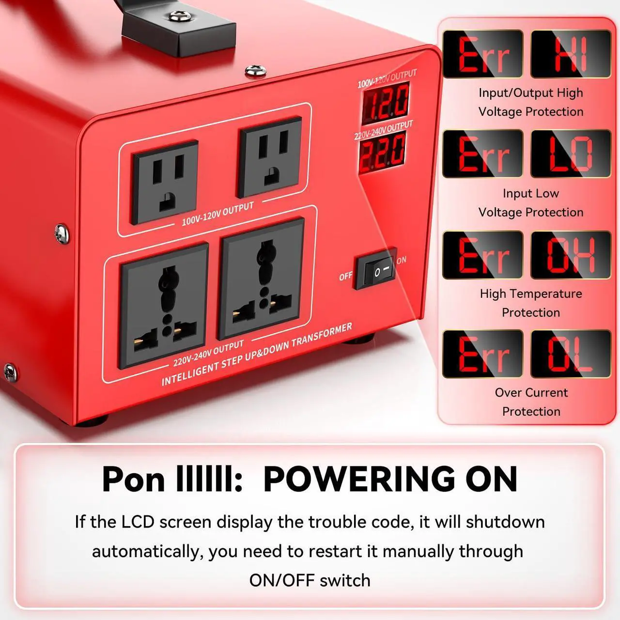 Alt view image 3 of 7 - Converter Auto Transformer Heavy Duty Step Up/Down Power Converter 220V to 110V, 110V to 220V with US Outlets, Universal Outlets, LCD Display, Circuit Breaker Protection3000W