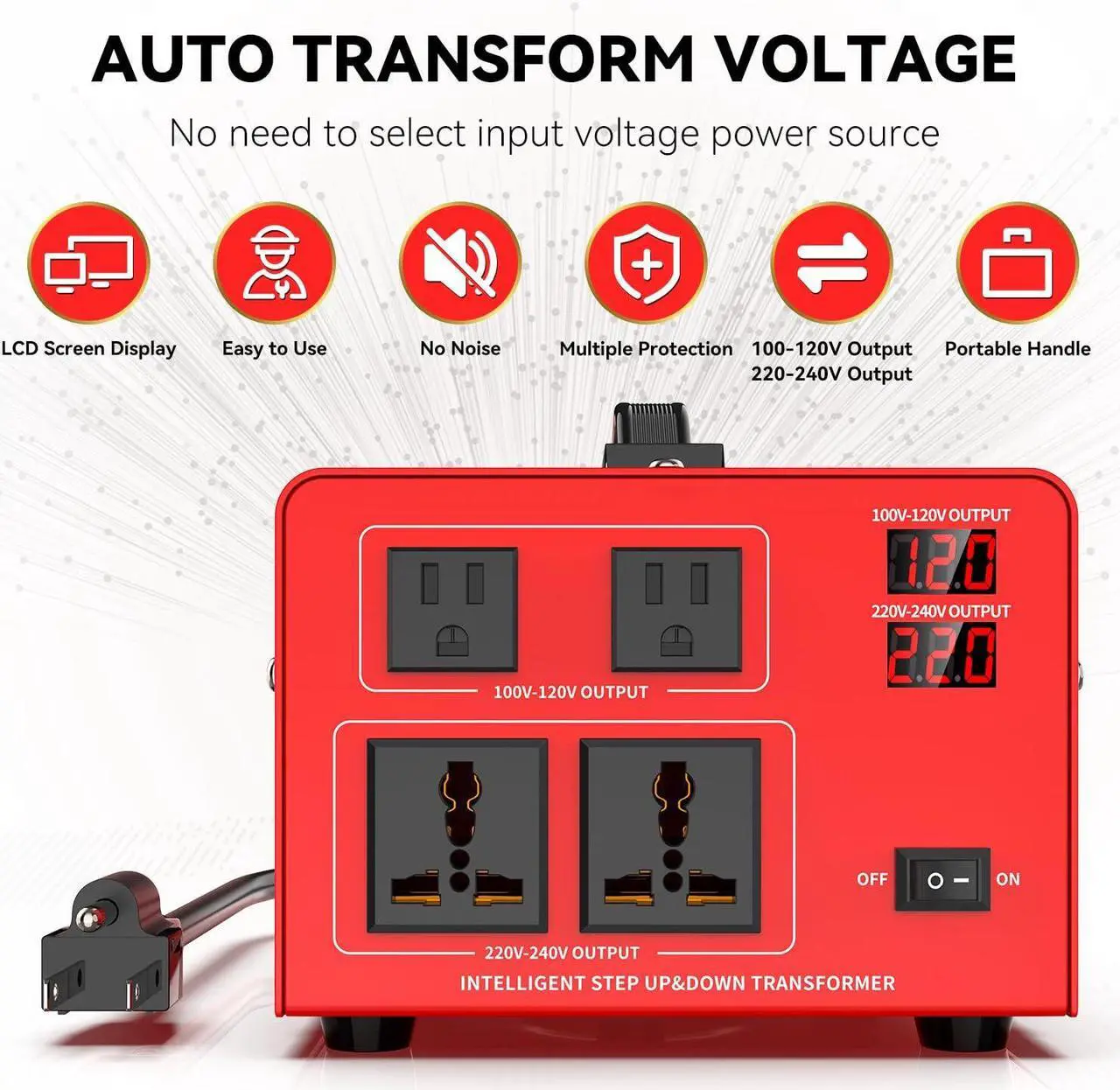 Alt view image 2 of 7 - Converter Auto Transformer Heavy Duty Step Up/Down Power Converter 220V to 110V, 110V to 220V with US Outlets, Universal Outlets, LCD Display, Circuit Breaker Protection3000W