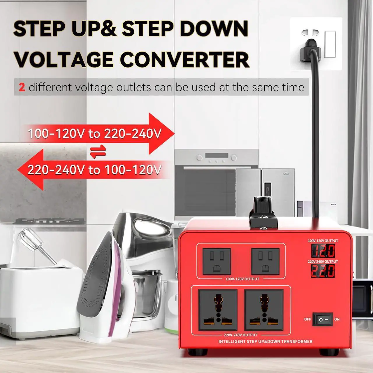 Alt view image 5 of 7 - Converter Auto Transformer Heavy Duty Step Up/Down Power Converter 220V to 110V, 110V to 220V with US Outlets, Universal Outlets, LCD Display, Circuit Breaker Protection3000W