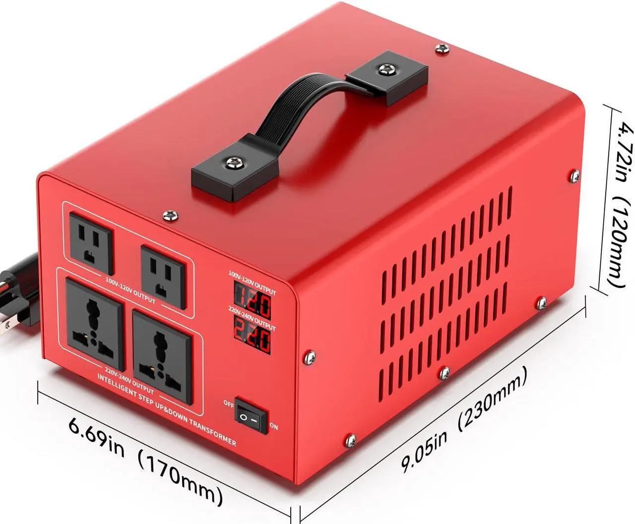Alt view image 7 of 7 - Converter Auto Transformer Heavy Duty Step Up/Down Power Converter 220V to 110V, 110V to 220V with US Outlets, Universal Outlets, LCD Display, Circuit Breaker Protection3000W