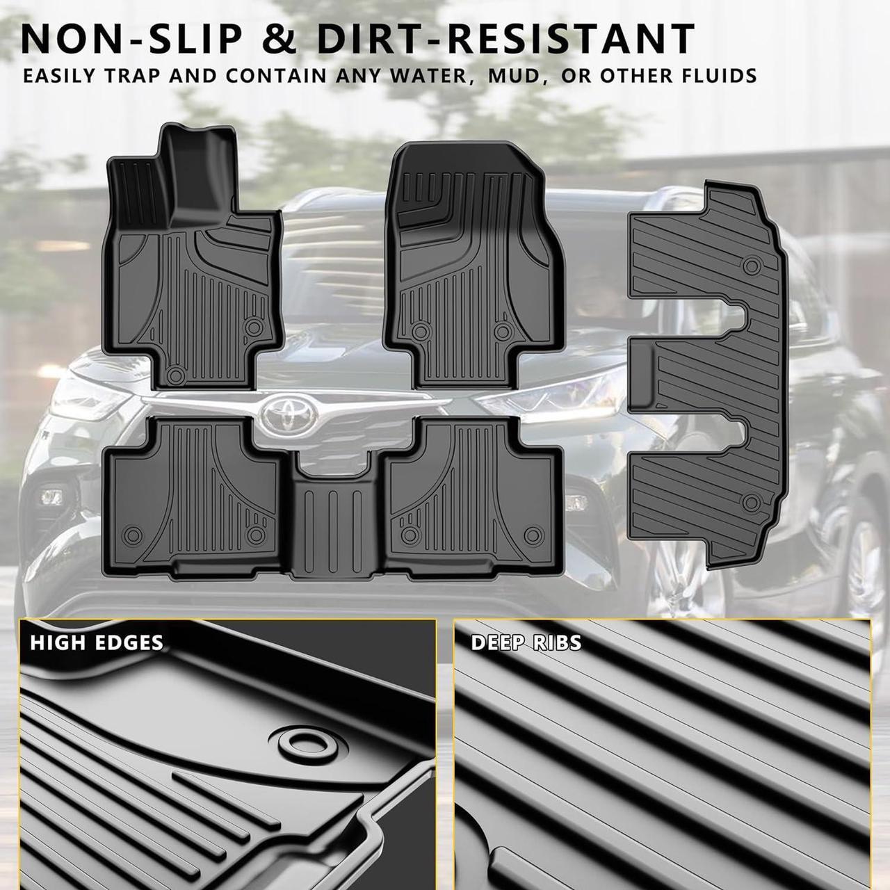 Alt view image 2 of 7 - LIGHTING Floor Mats Compatible with Toyota Highlander 2020-2024 7 Seats - All Weather Protection Car Floor Mats - 3 Rows Full Set Rubber Highlander Toyota Floor Mat (Not for Hybrid)