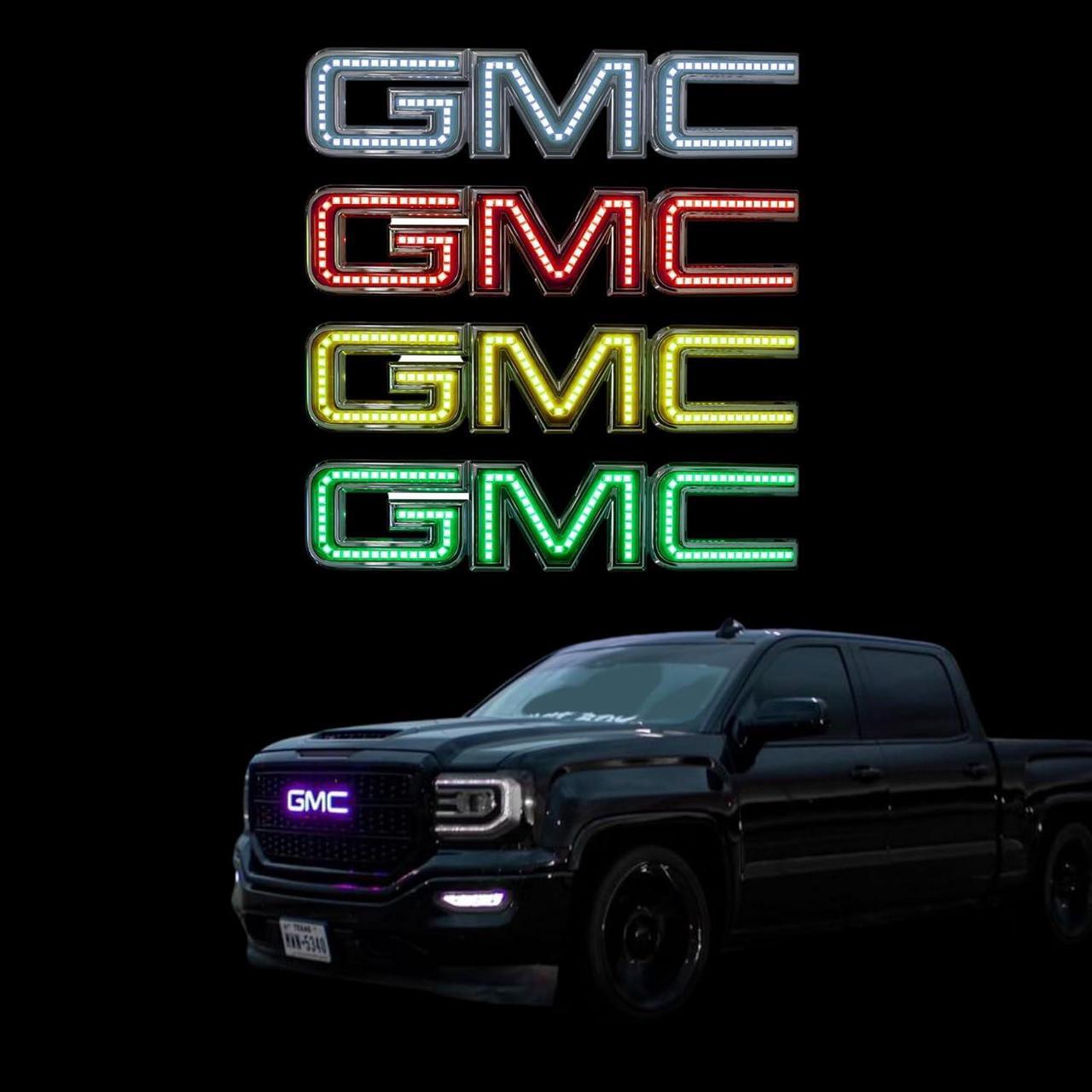 Alt view image 2 of 7 - RGB Halo Kits Multicolored LED Logo to fit GMC Front Emblem - Illuminated Truck Logos 2007-2018 Models - Replacement to fit GMC Emblems for Trucks - LED Truck Logo Emblems - Made in USA