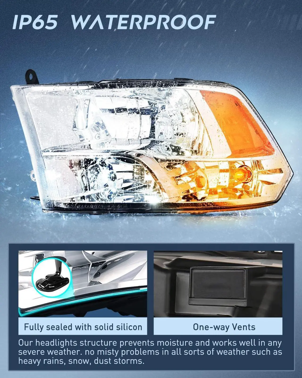 Alt view image 5 of 7 - Headlight Assembly 2009 2010 2011 2012 2013 2014 2015 2016 2017 2018 Ram 1500 2500 3500 Pickup Quad Headlamp Assembly Replacement Chrome Housing Amber Corner Clear Lens,(Only for Quad Models)