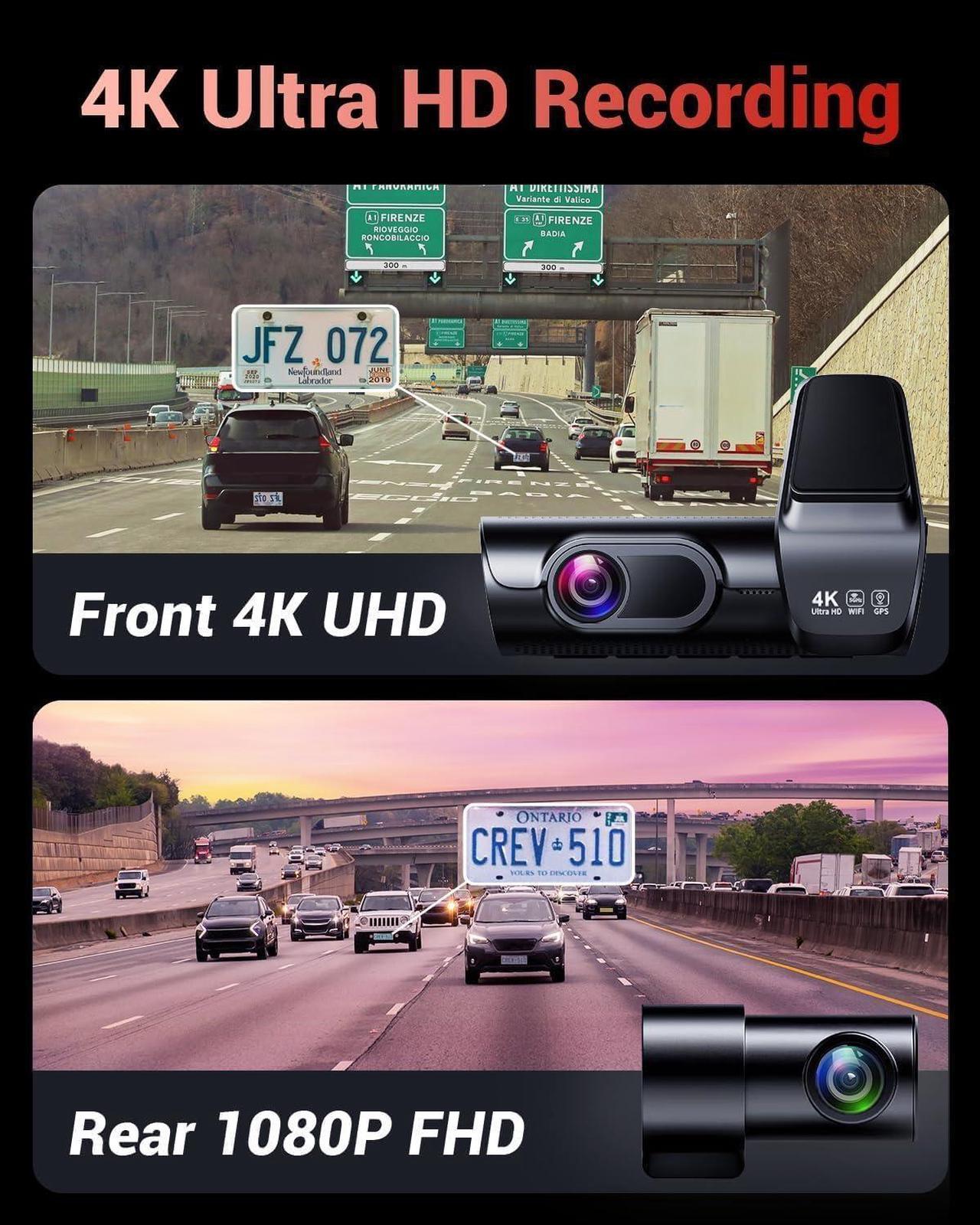 Alt view image 2 of 6 - K600 4k Dash Cam Front and Rear, 3.59" IPS Screen, Built-in GPS 5G WiFi Dash Camera for Cars with App, UHD 2160P Night Vision Free 32G SD Card, 170° Wide Angle, HDR, 24H Parking Mode