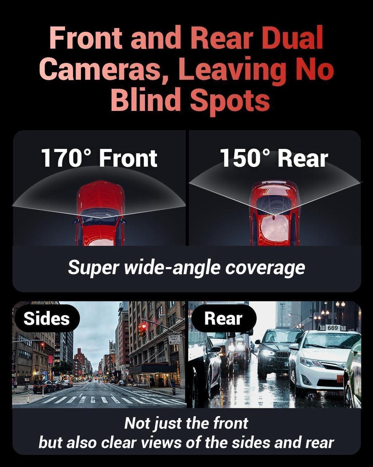 Alt view image 4 of 6 - K600 4k Dash Cam Front and Rear, 3.59" IPS Screen, Built-in GPS 5G WiFi Dash Camera for Cars with App, UHD 2160P Night Vision Free 32G SD Card, 170° Wide Angle, HDR, 24H Parking Mode