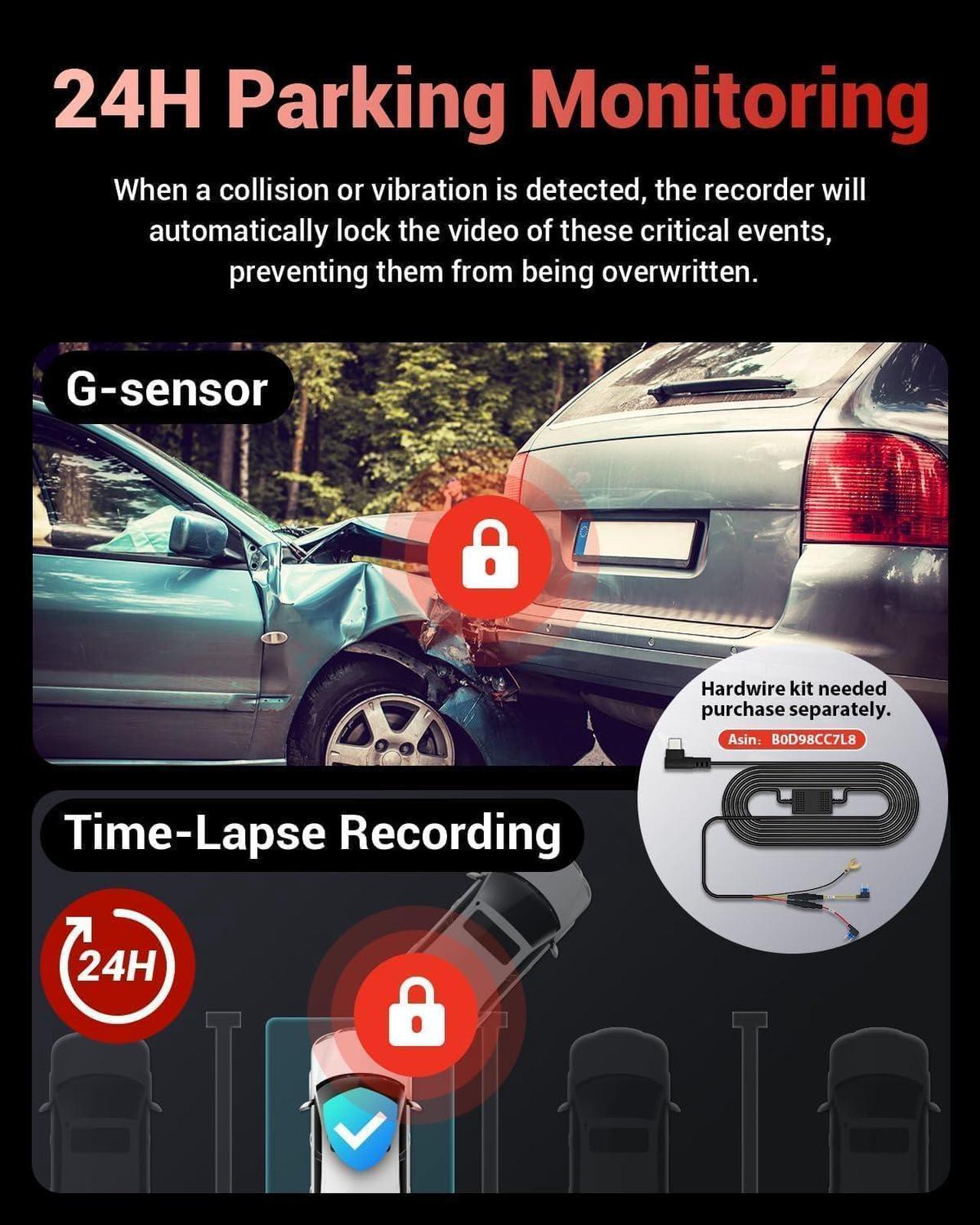 Alt view image 5 of 6 - K600 4k Dash Cam Front and Rear, 3.59" IPS Screen, Built-in GPS 5G WiFi Dash Camera for Cars with App, UHD 2160P Night Vision Free 32G SD Card, 170° Wide Angle, HDR, 24H Parking Mode