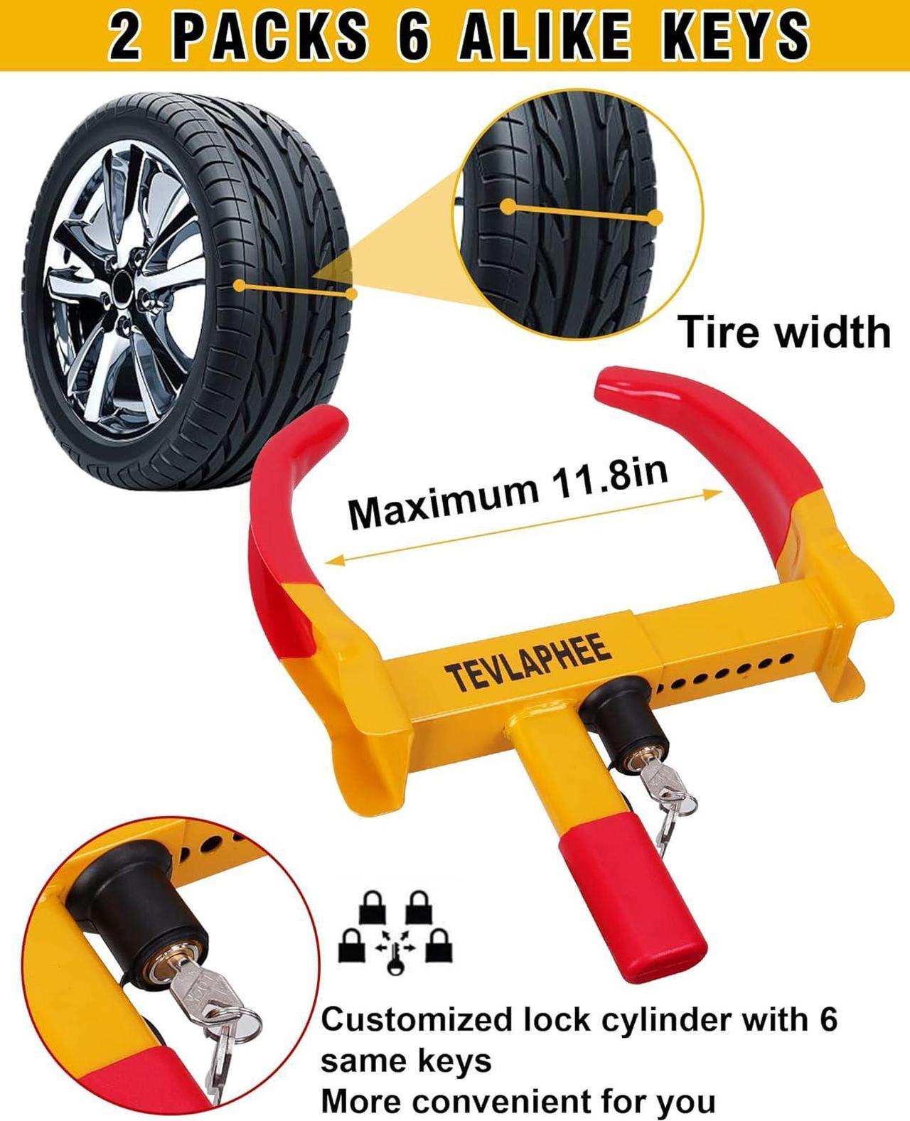 Alt view image 3 of 5 - Wheel Lock Set,Trailer Security Adjustable Anti Theft Trailer Wheel Lock for Car Camper Trailers SUV Boat Motorcycle Great Deterrent 2 Packs 6 Alike Keys