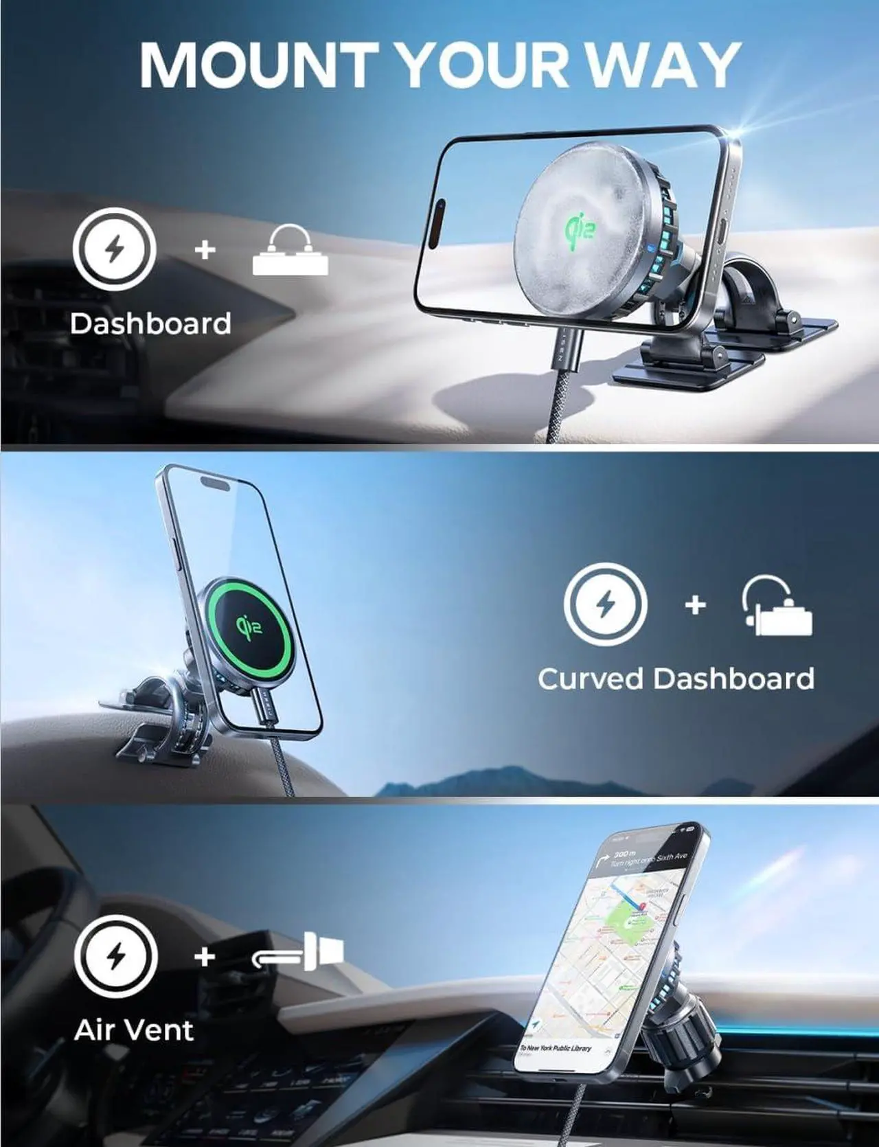 Alt view image 6 of 7 - Qi2 MagSafe Car Mount Charger 15W Wireless Car Charger Phone Holder, iPhone Cooing Magnetic Charger Mount Cell Phone Holders for your Car, Car Accessories for iPhone 16 15 14 13 Pro Max Plus