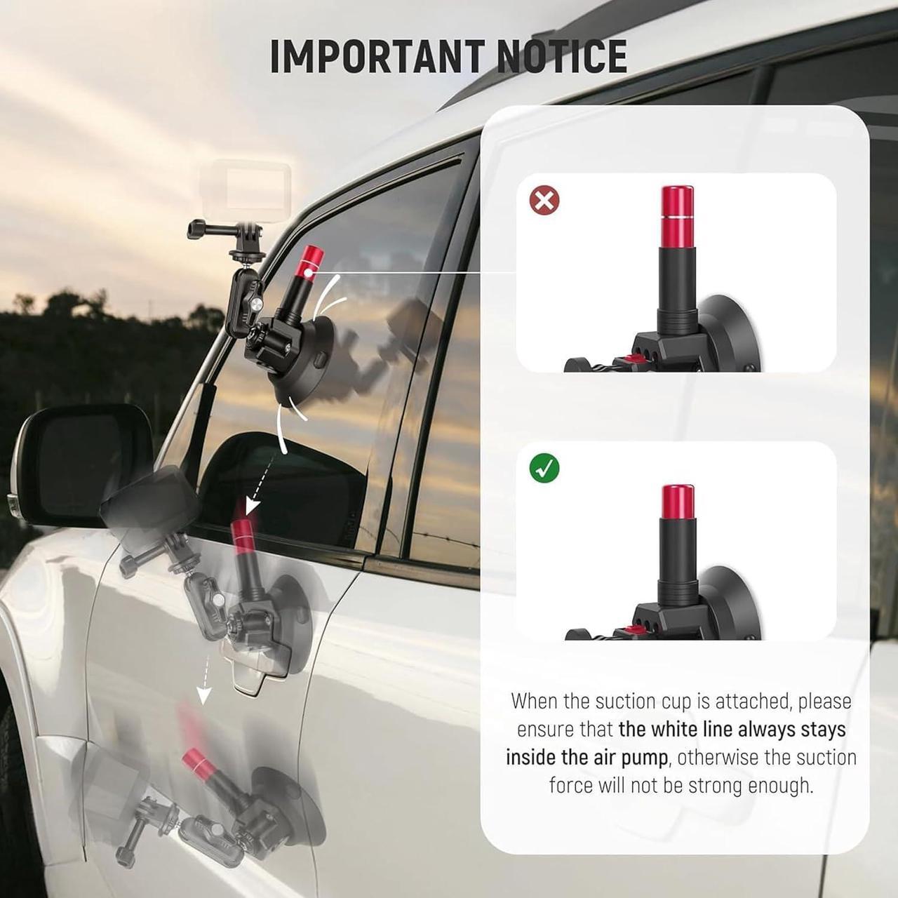 Alt view image 3 of 7 - Triple Suction Cup Car Mount Kit with 2in1 Extension Pole/Selfie Stick, Quick Release Outside Windshield Magic Arm Camera Mount with Action Camera Adapter Compatible with GoPro Insta360, CA065