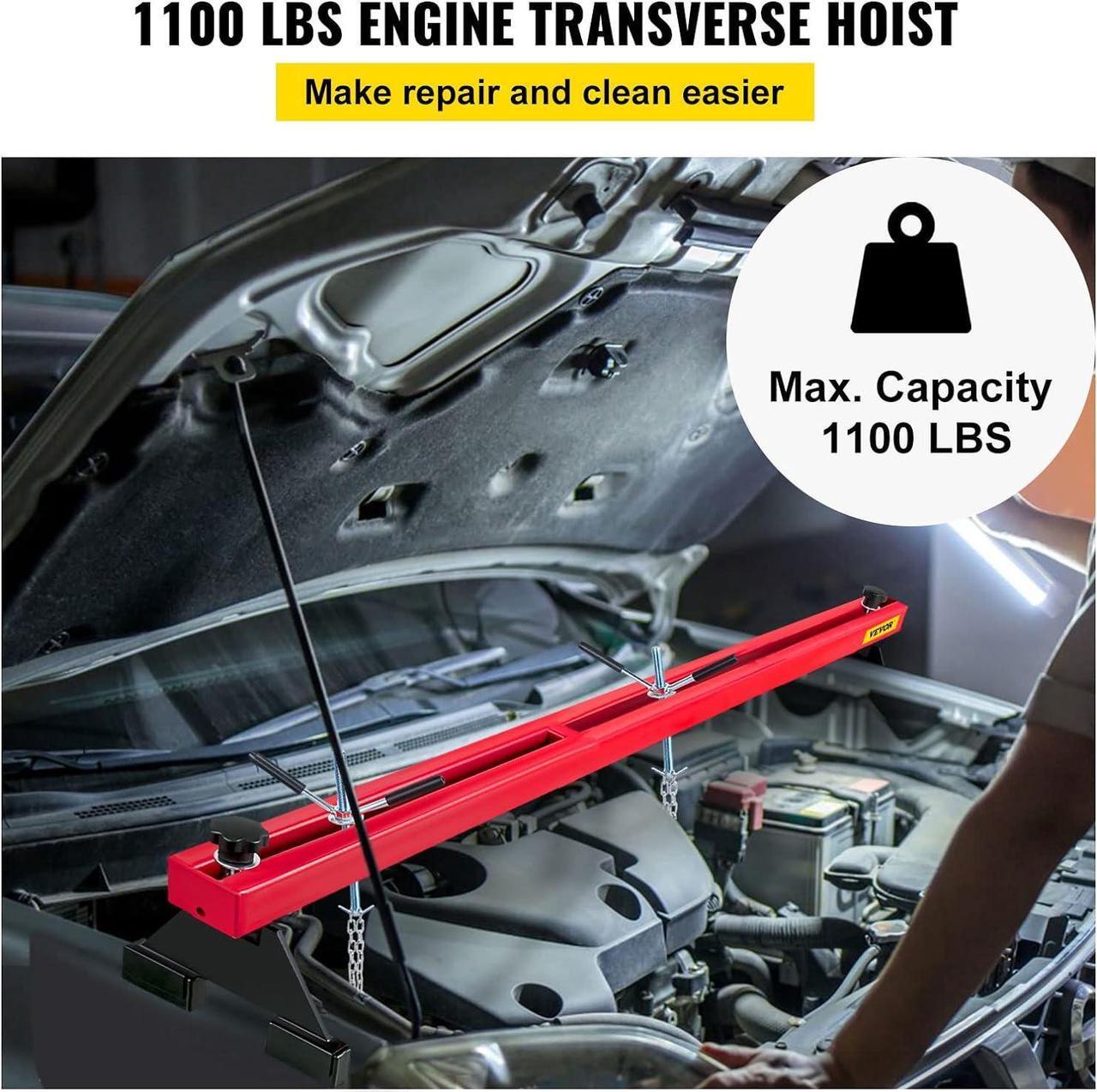 Alt view image 2 of 7 - Engine Support Bar 1100 Lbs Capacity Engine Transverse Bar Engine Hoist 2 Point Lift Holder Hoist Dual Hooks, Engine Hoist Keeps Engine Stable for Home Garages & Auto Repair Shop