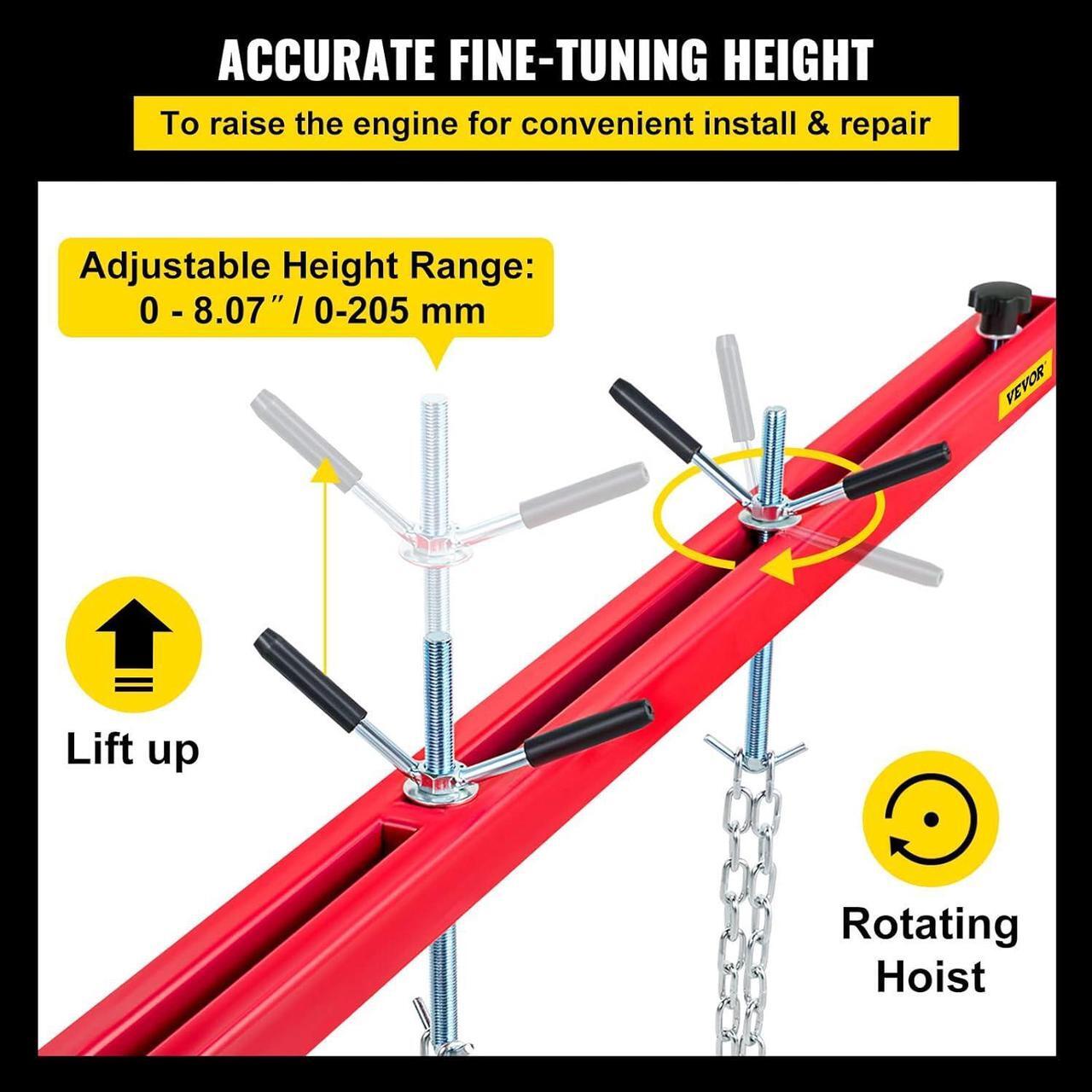 Alt view image 3 of 7 - Engine Support Bar 1100 Lbs Capacity Engine Transverse Bar Engine Hoist 2 Point Lift Holder Hoist Dual Hooks, Engine Hoist Keeps Engine Stable for Home Garages & Auto Repair Shop