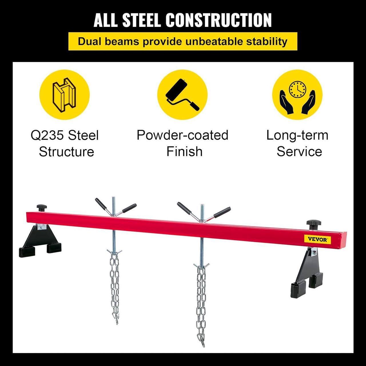 Alt view image 6 of 7 - Engine Support Bar 1100 Lbs Capacity Engine Transverse Bar Engine Hoist 2 Point Lift Holder Hoist Dual Hooks, Engine Hoist Keeps Engine Stable for Home Garages & Auto Repair Shop