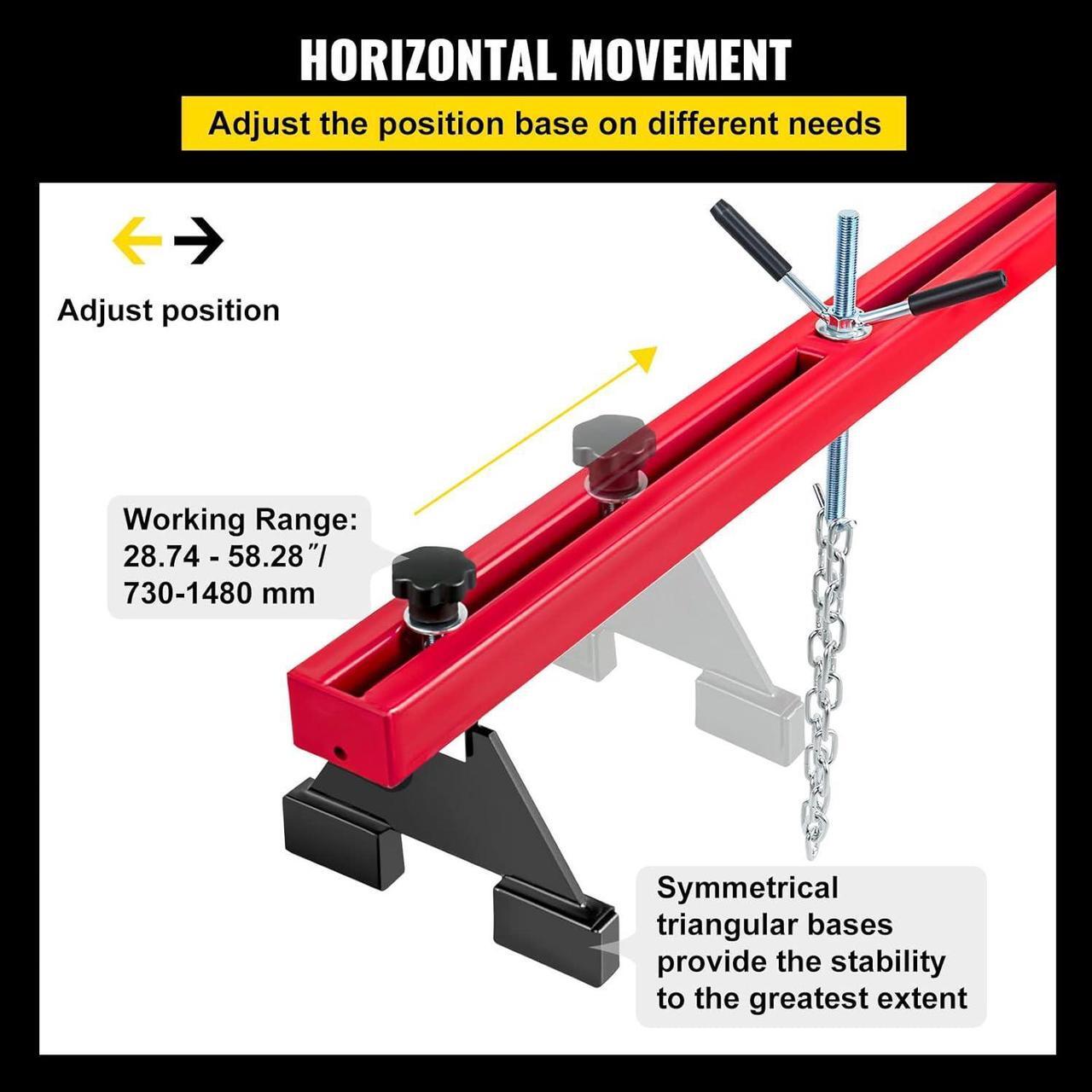 Alt view image 5 of 7 - Engine Support Bar 1100 Lbs Capacity Engine Transverse Bar Engine Hoist 2 Point Lift Holder Hoist Dual Hooks, Engine Hoist Keeps Engine Stable for Home Garages & Auto Repair Shop